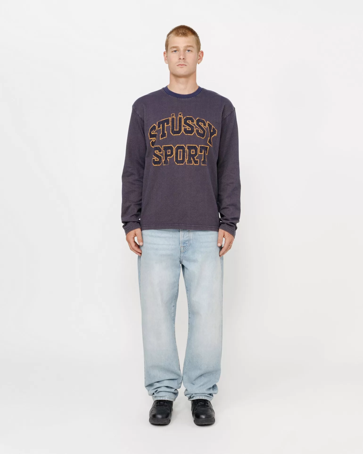 Best Sale Stüssy 2 TONE COTTON MESH CREW Navy