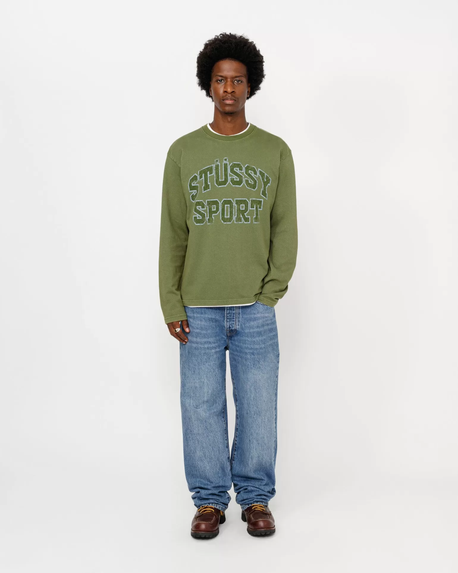 Flash Sale Stüssy 2 TONE COTTON MESH CREW Green
