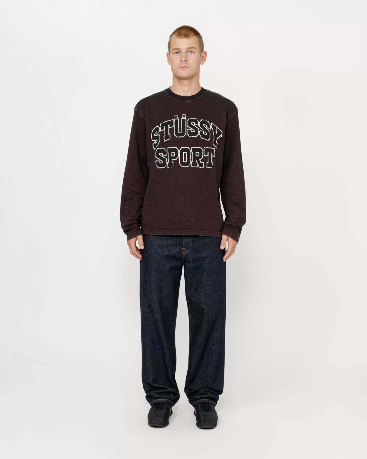 Sale Stüssy 2 TONE COTTON MESH CREW Black