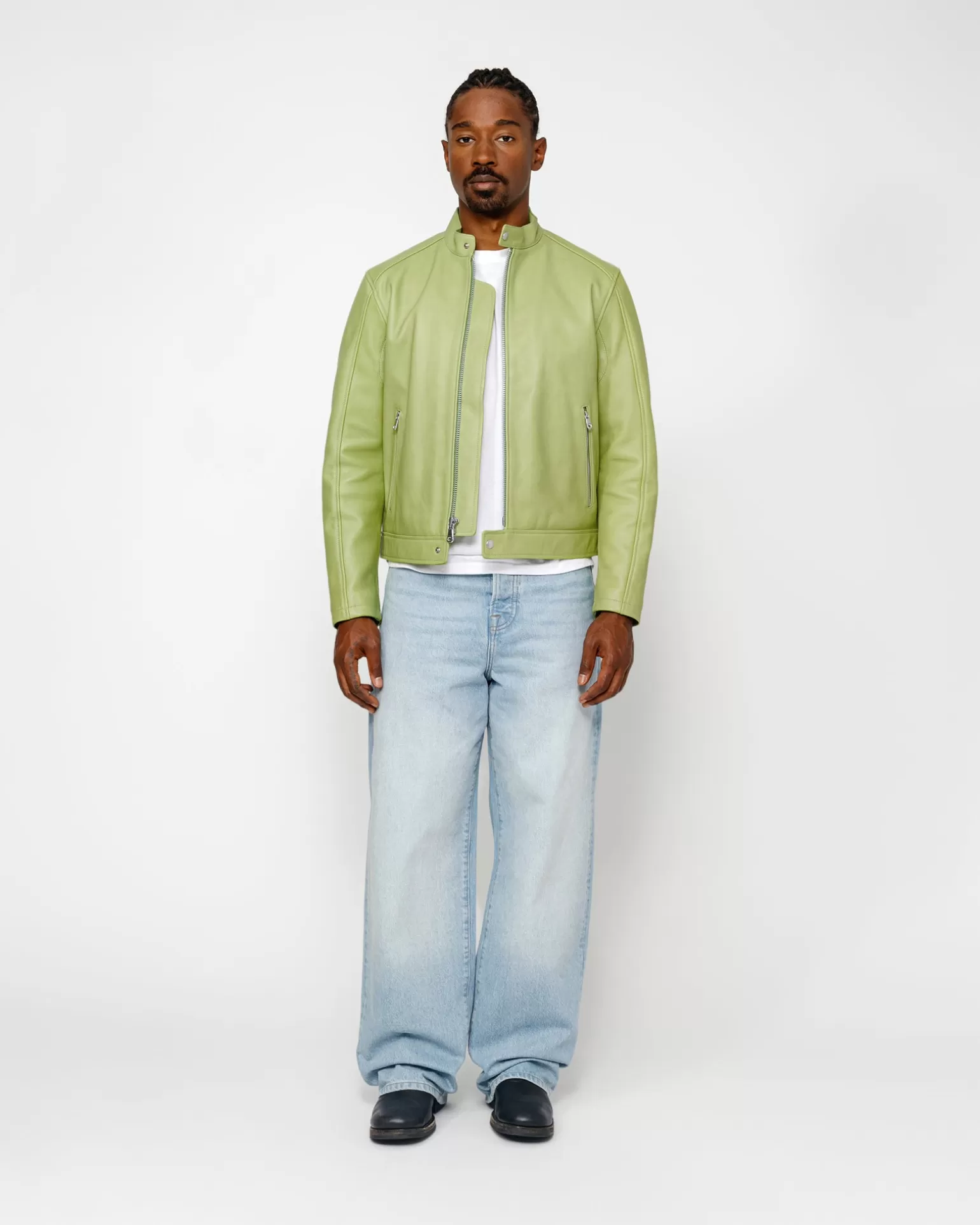 Best Stüssy CAFE RACER LEATHER JACKET Lime