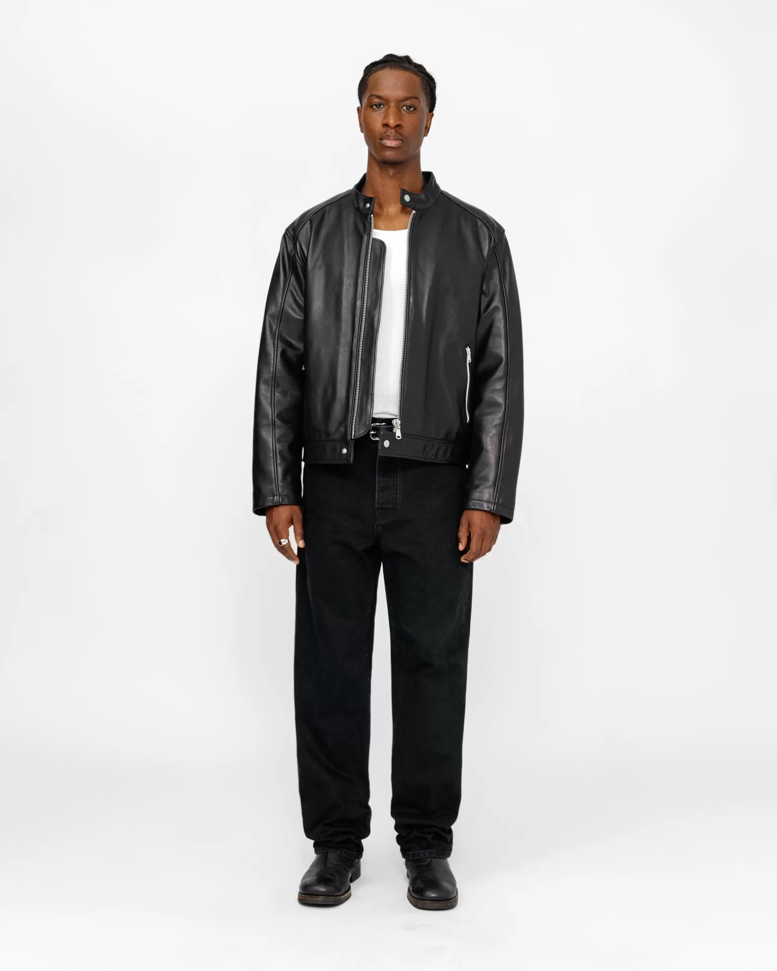 Shop Stüssy CAFE RACER LEATHER JACKET Black