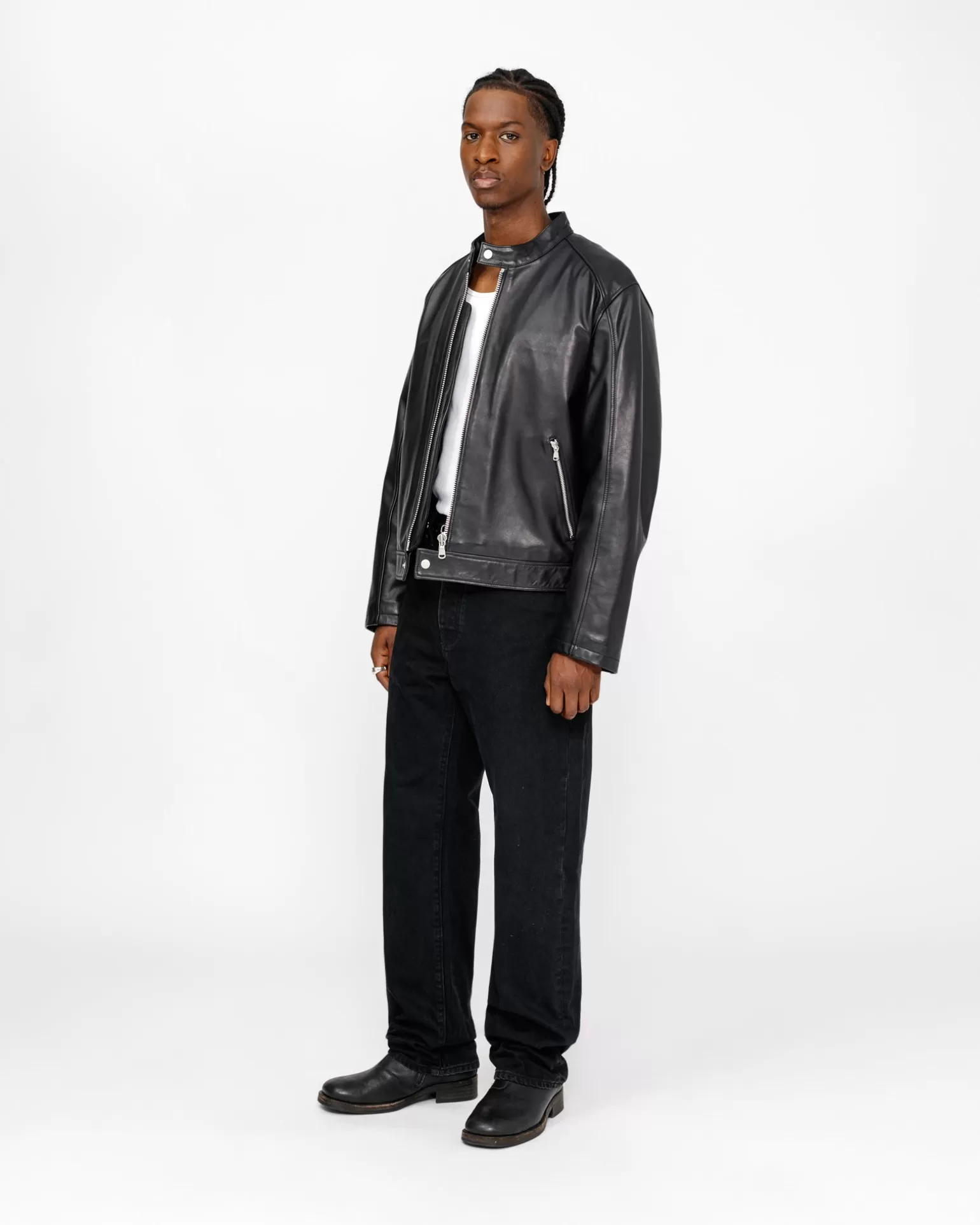 Shop Stüssy CAFE RACER LEATHER JACKET Black