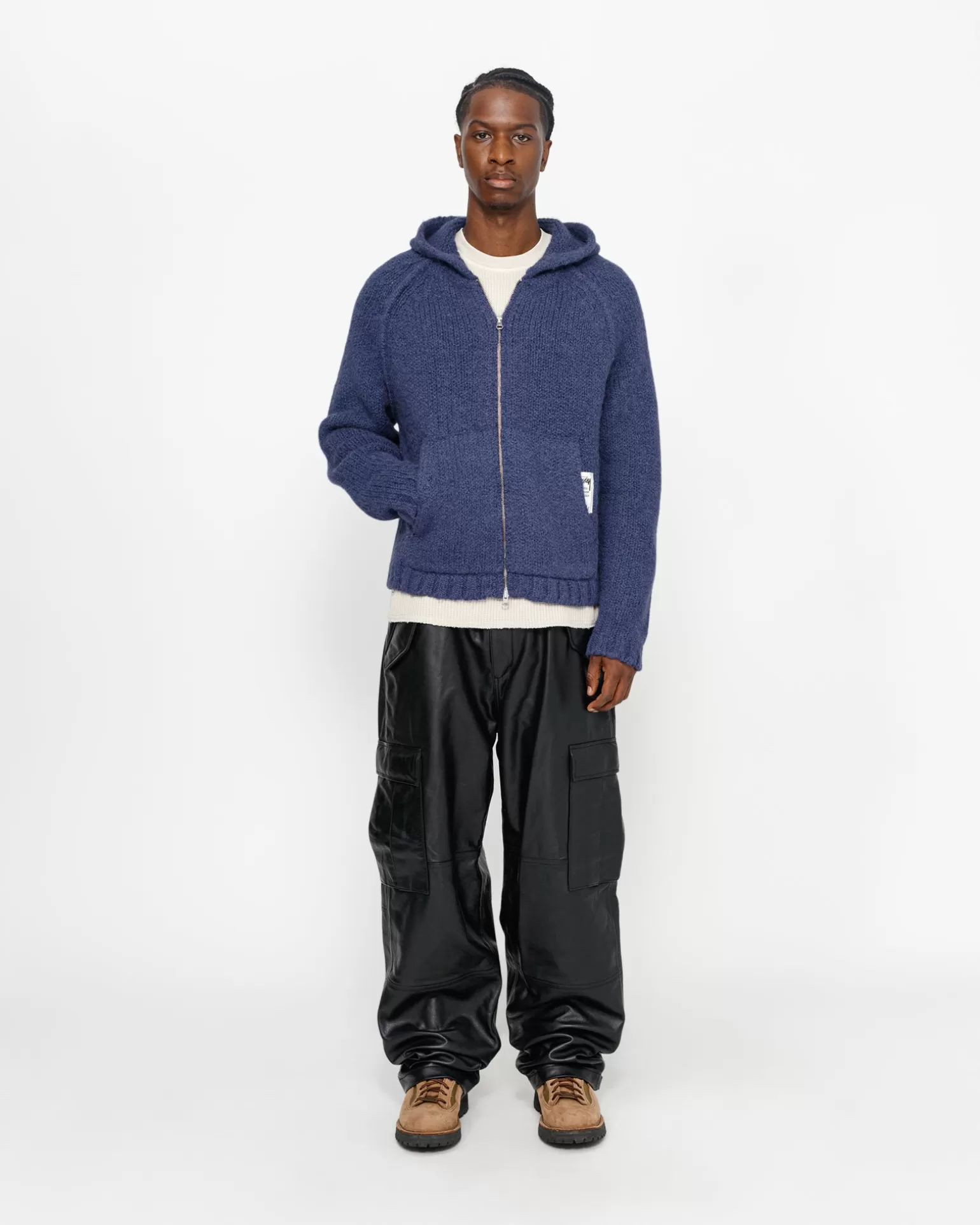 New Stüssy CHUNKY KNIT ZIP HOODIE Blue
