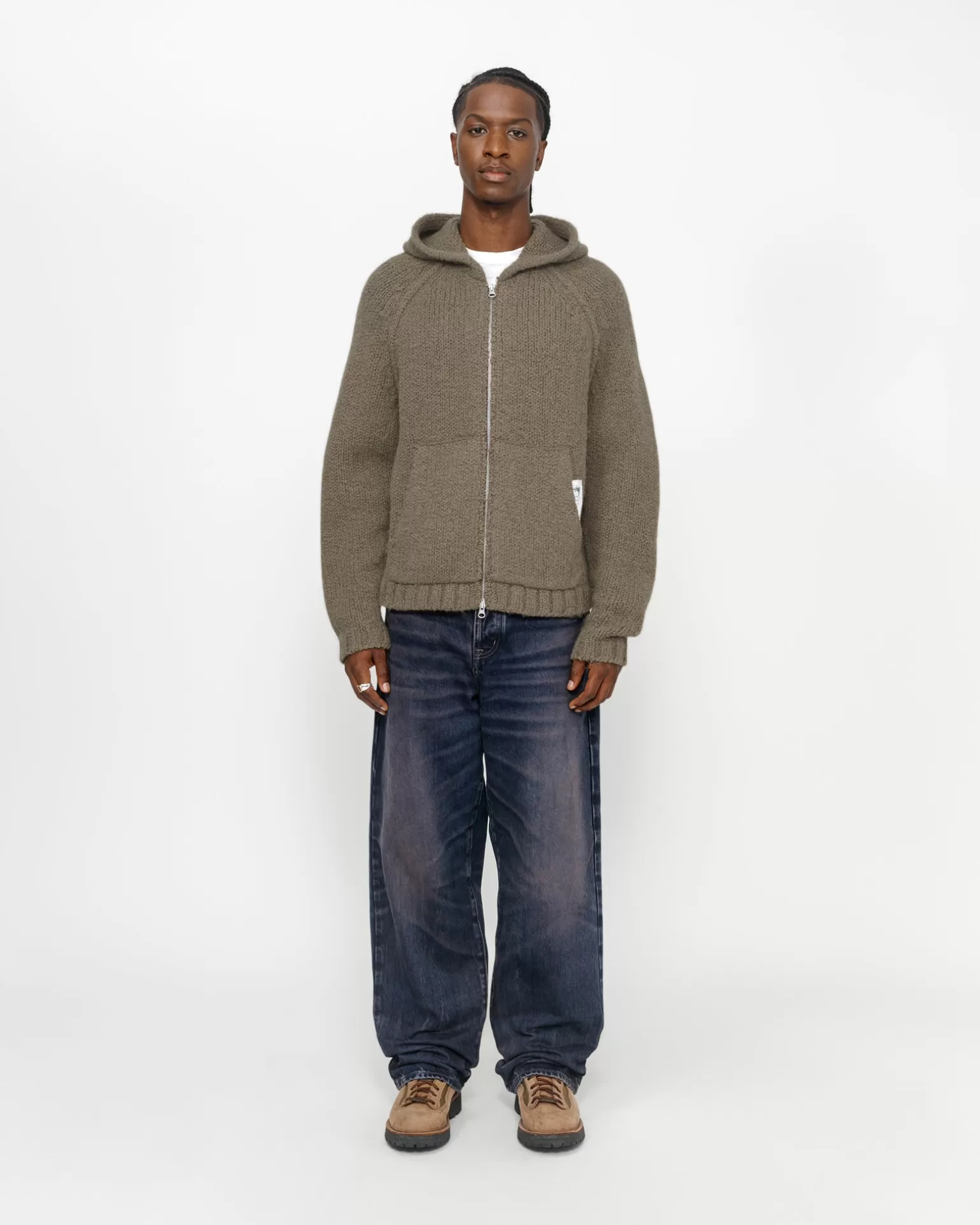 Online Stüssy CHUNKY KNIT ZIP HOODIE Fossil