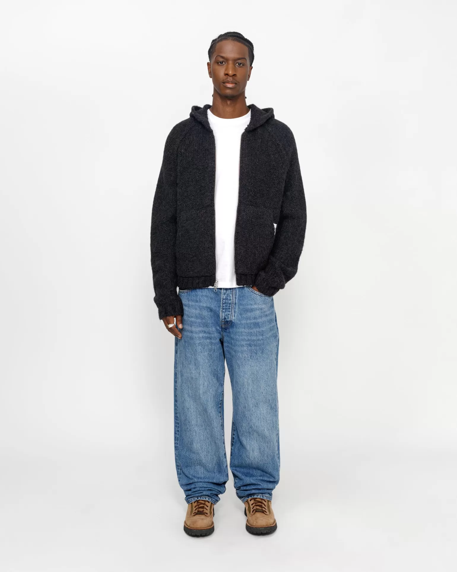 Store Stüssy CHUNKY KNIT ZIP HOODIE Black