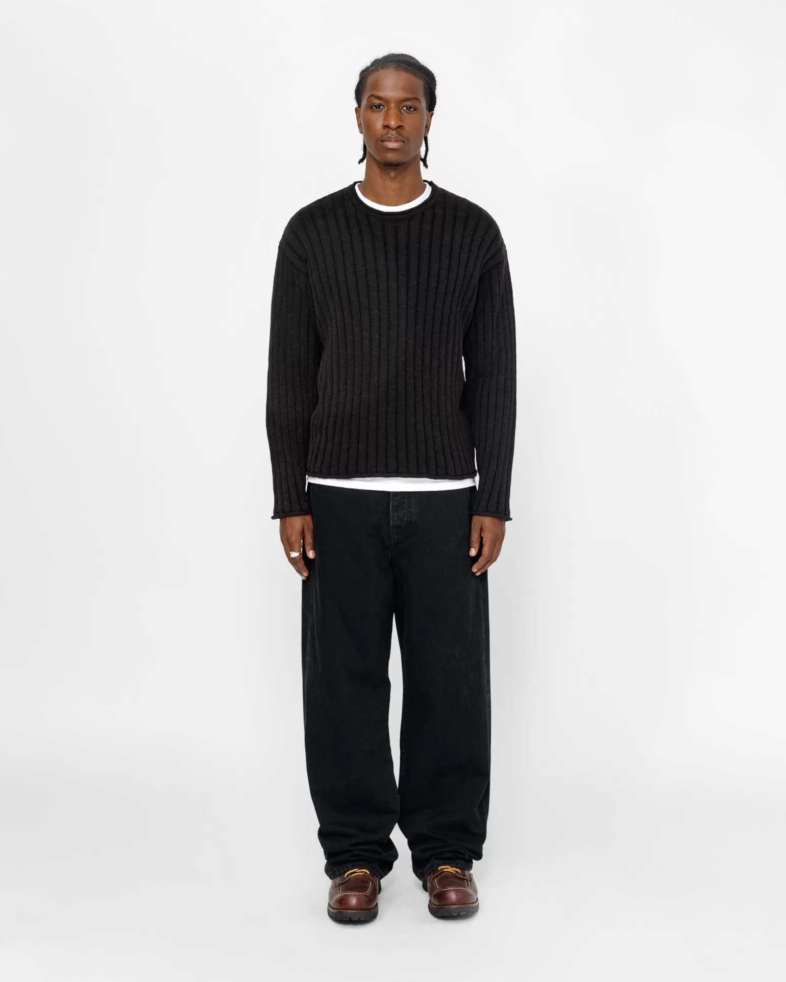 Online Stüssy COTTON SLUB RIB CREW Black