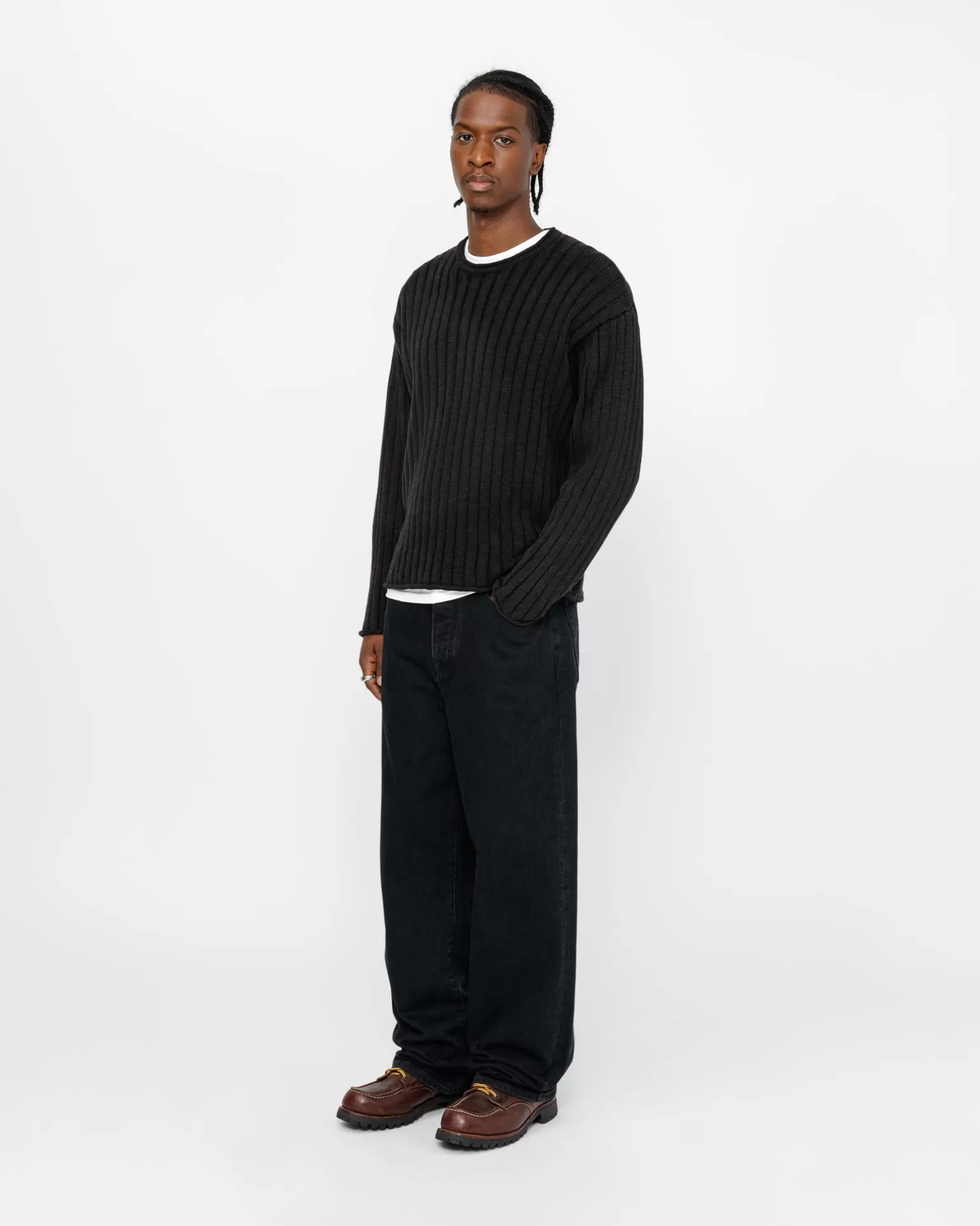 Online Stüssy COTTON SLUB RIB CREW Black