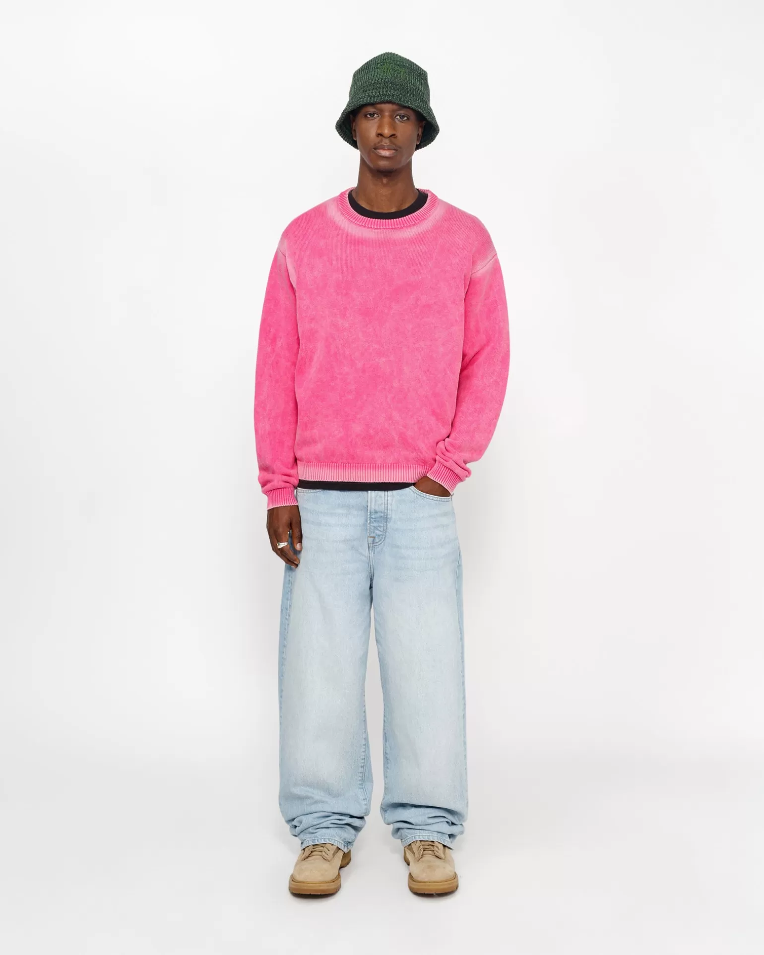 Cheap Stüssy FADED COTTON KNIT CREW Pink