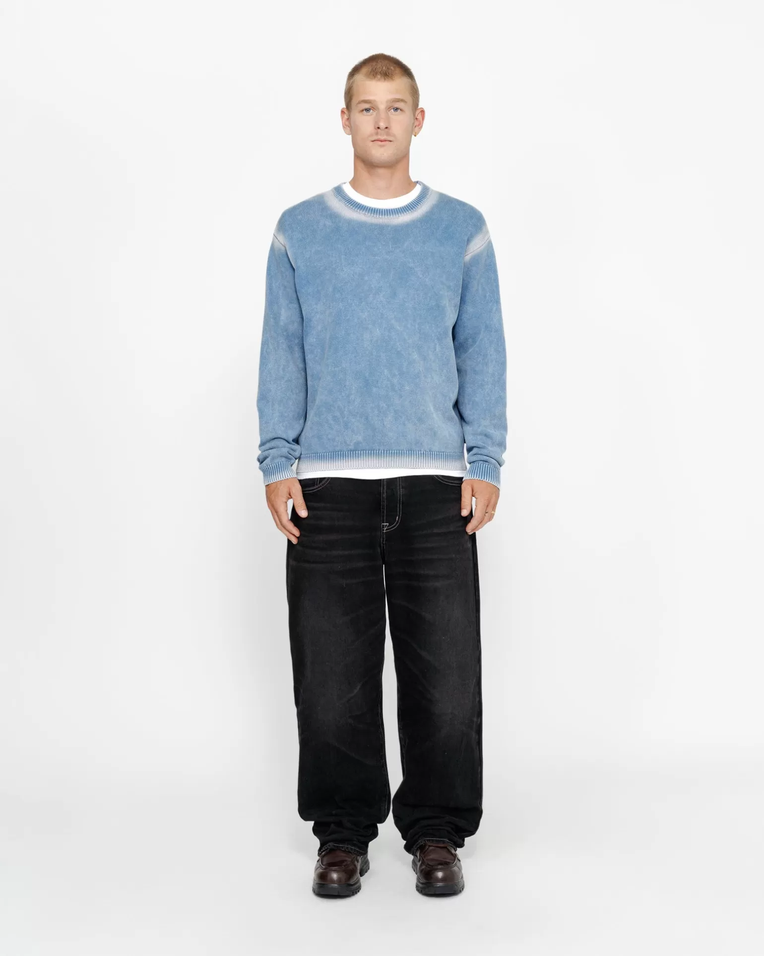 New Stüssy FADED COTTON KNIT CREW Blue