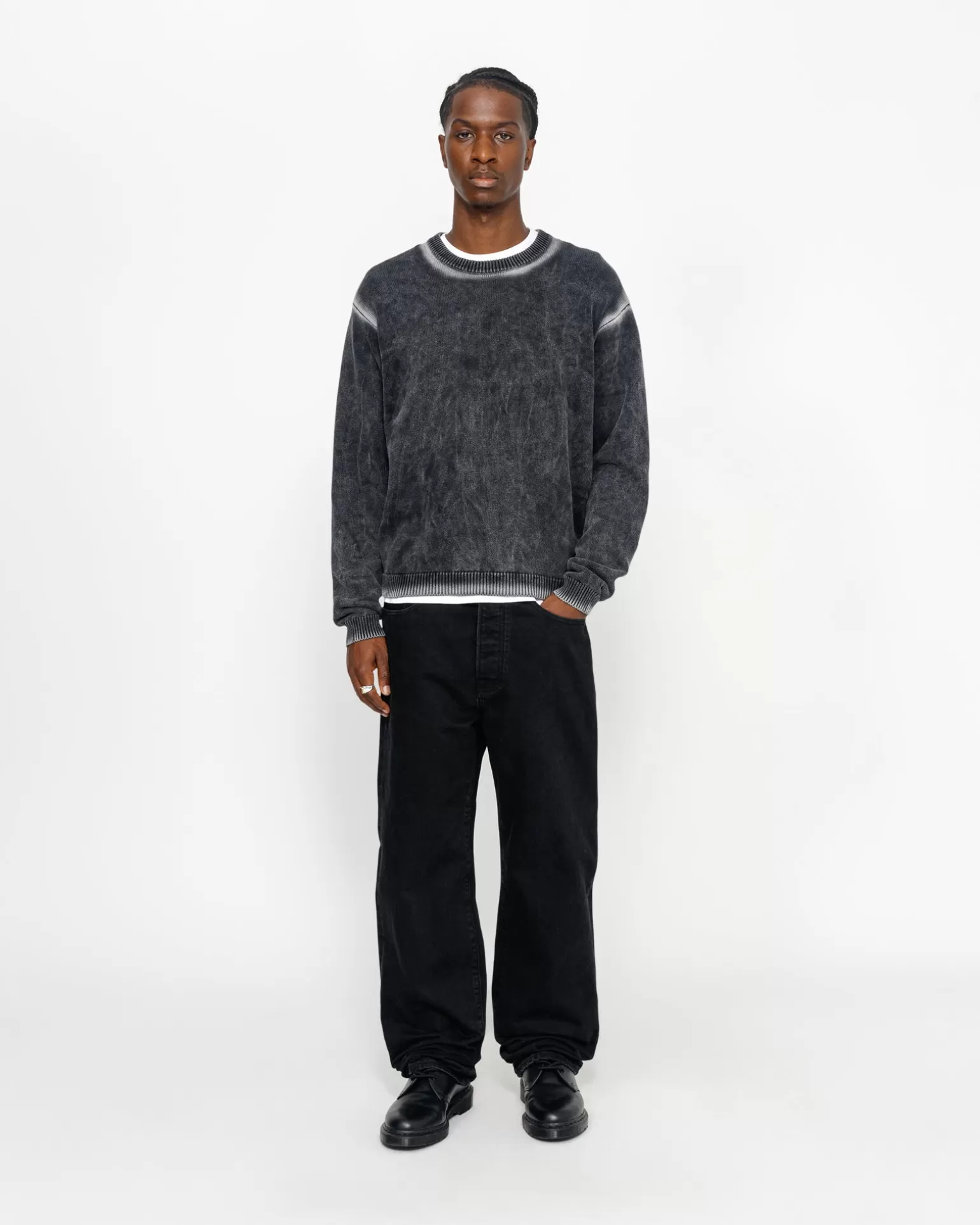 Discount Stüssy FADED COTTON KNIT CREW Black