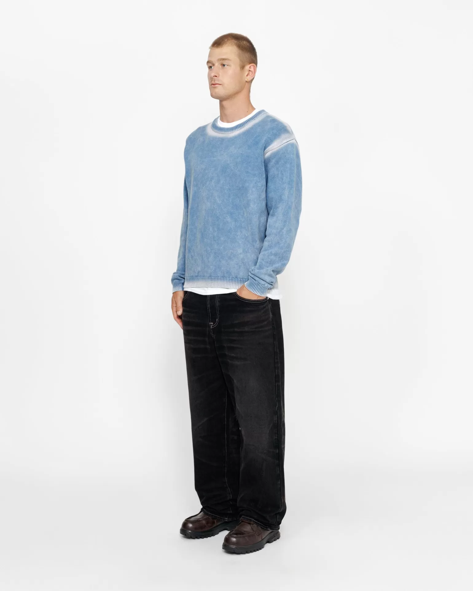 New Stüssy FADED COTTON KNIT CREW Blue
