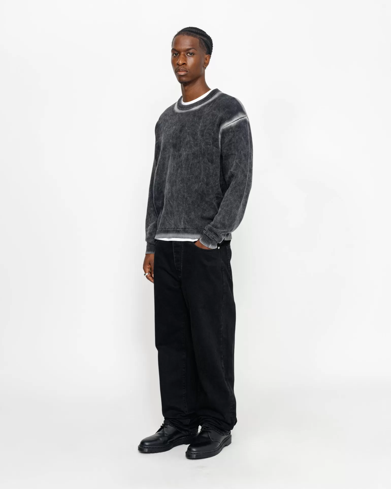 Discount Stüssy FADED COTTON KNIT CREW Black