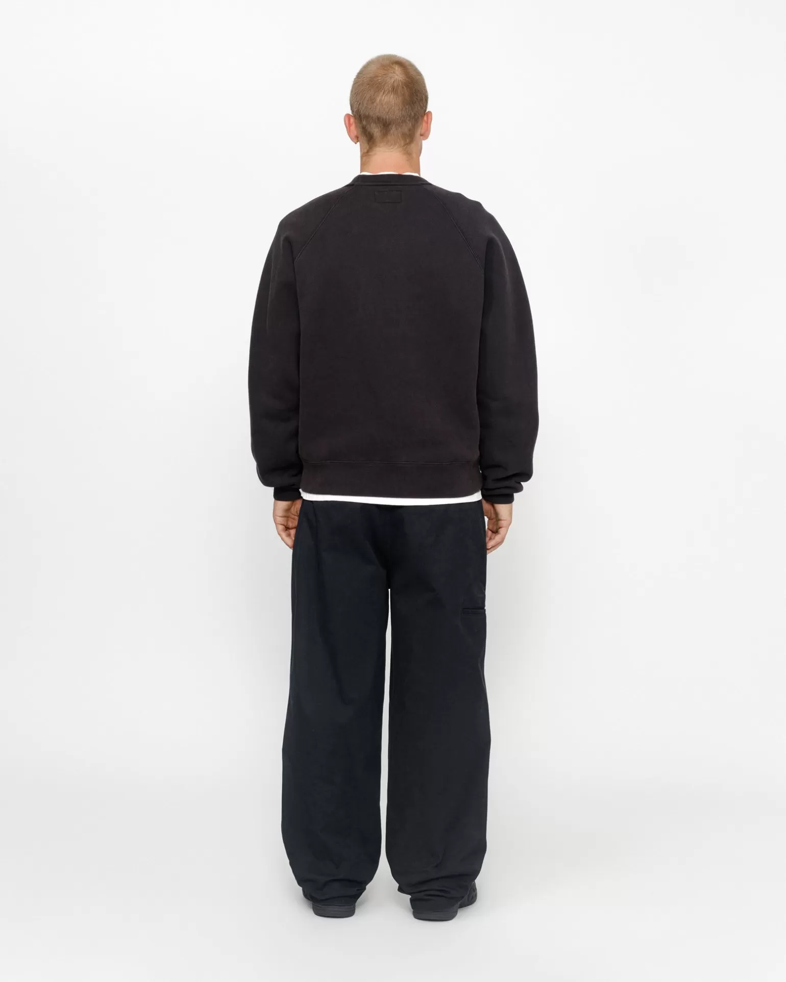 Outlet Stüssy FLEECE RAGLAN CREW Washed Black