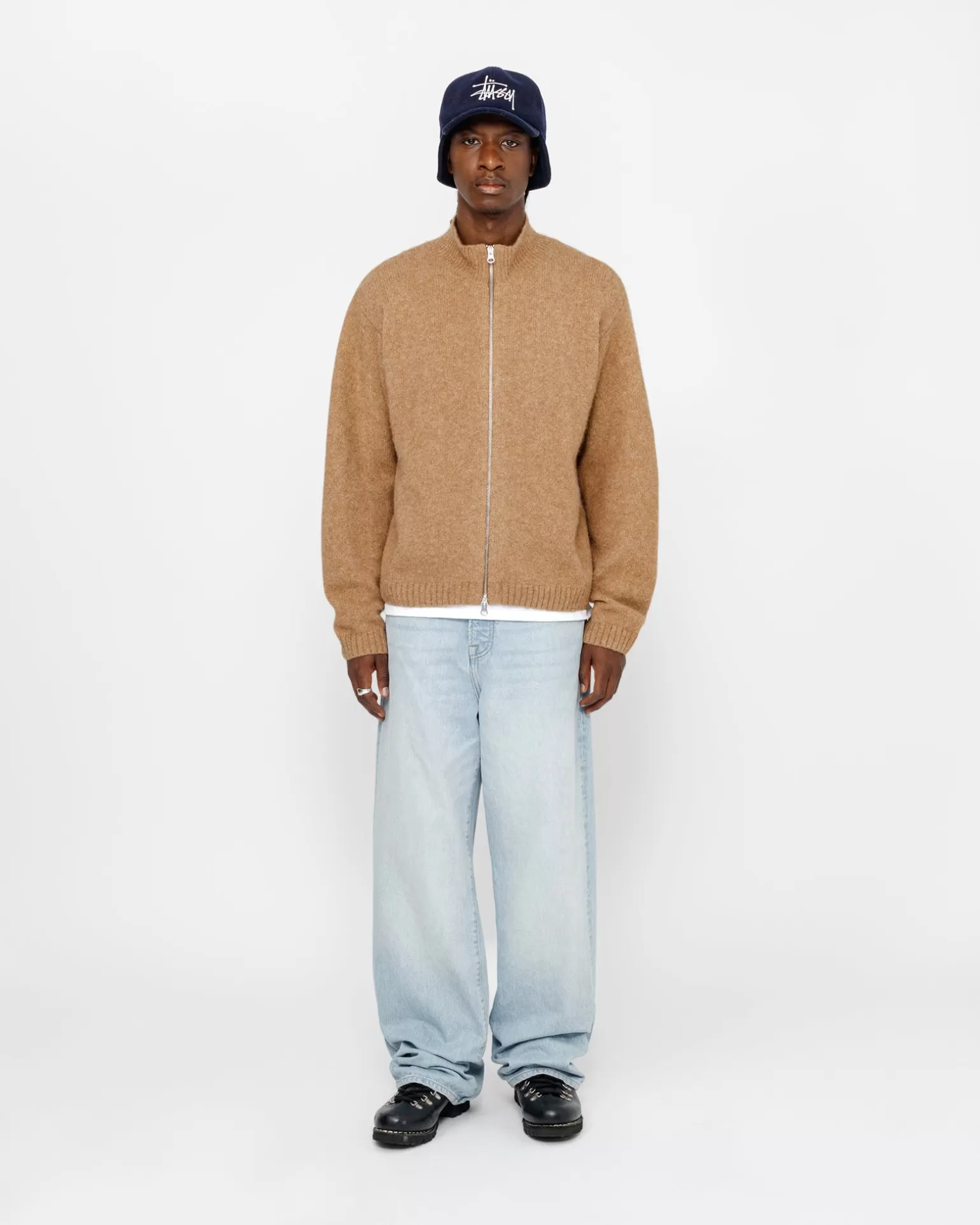 Store Stüssy FULL ZIP BRUSHED MERINO SWEATER Camel