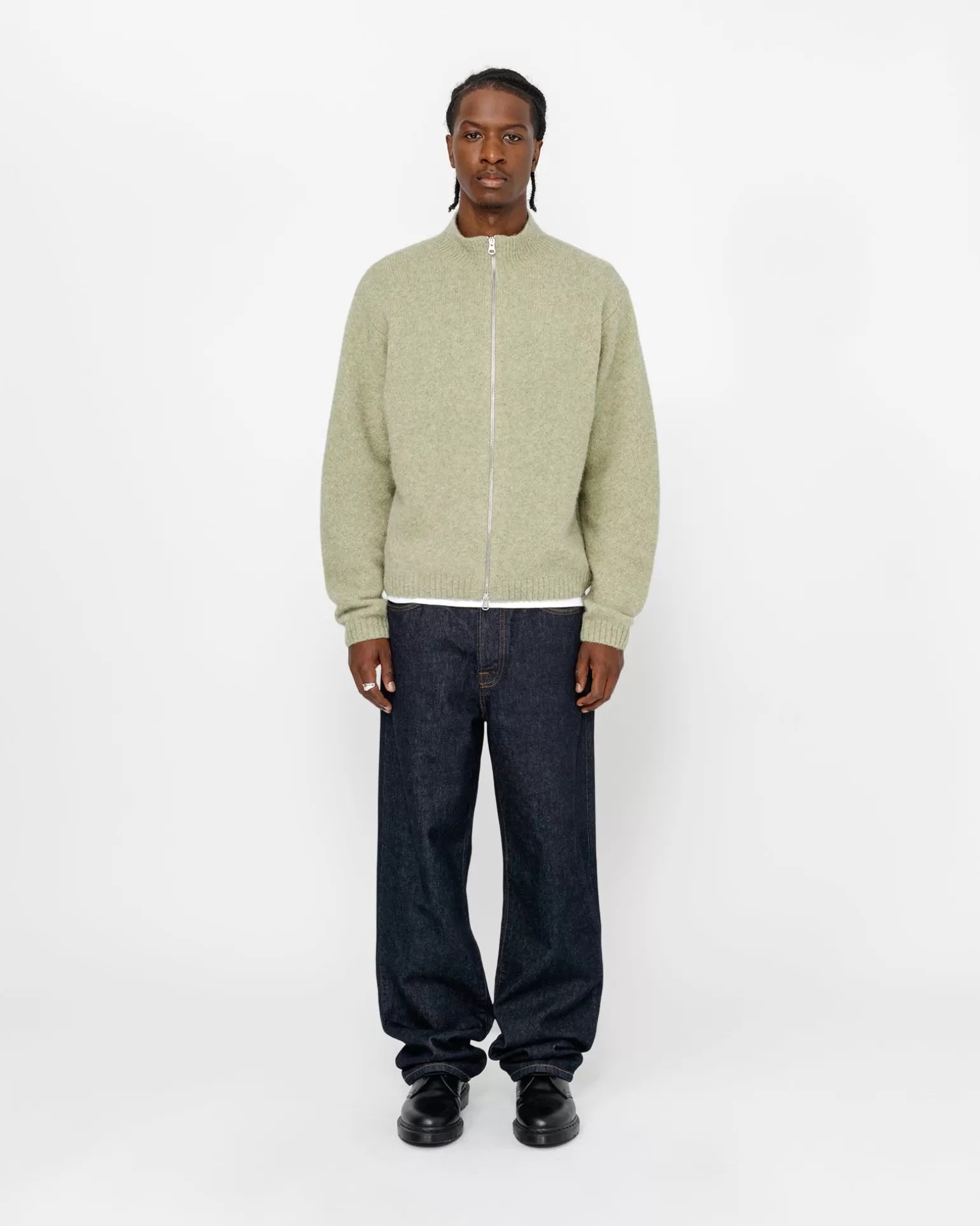 Discount Stüssy FULL ZIP BRUSHED MERINO SWEATER Sage