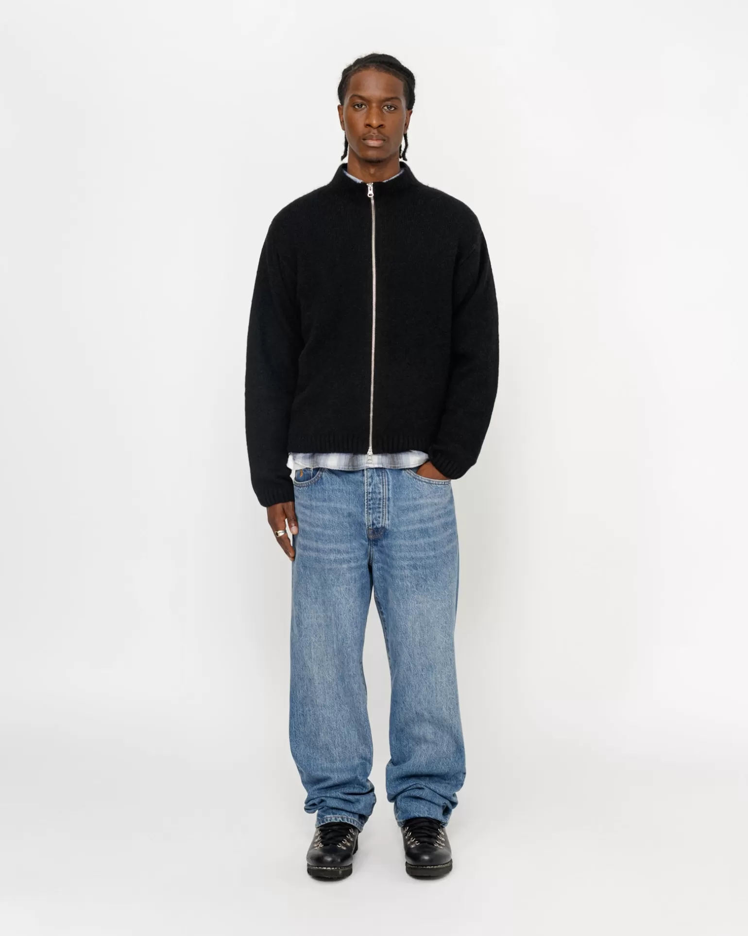 Clearance Stüssy FULL ZIP BRUSHED MERINO SWEATER Black