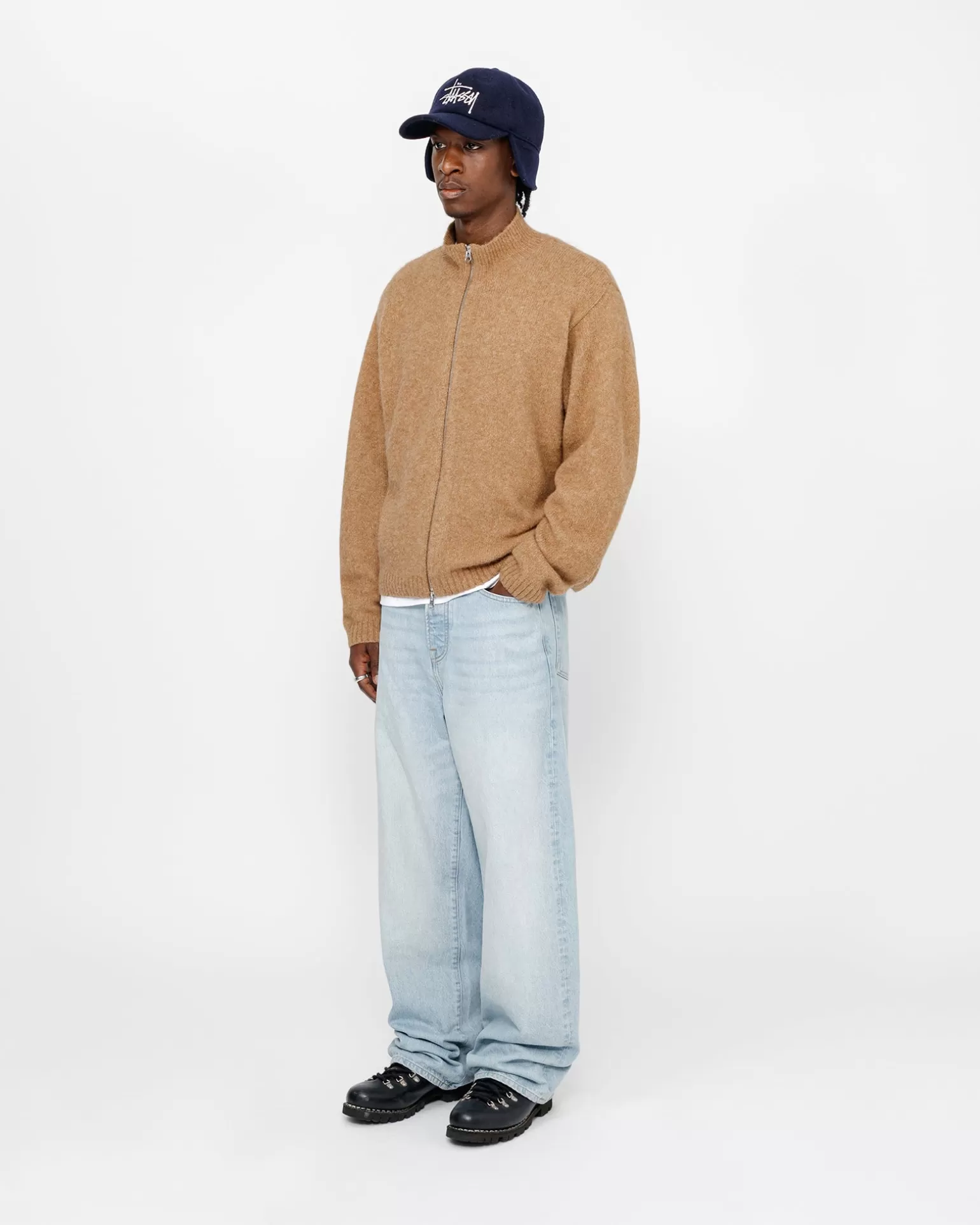 Store Stüssy FULL ZIP BRUSHED MERINO SWEATER Camel