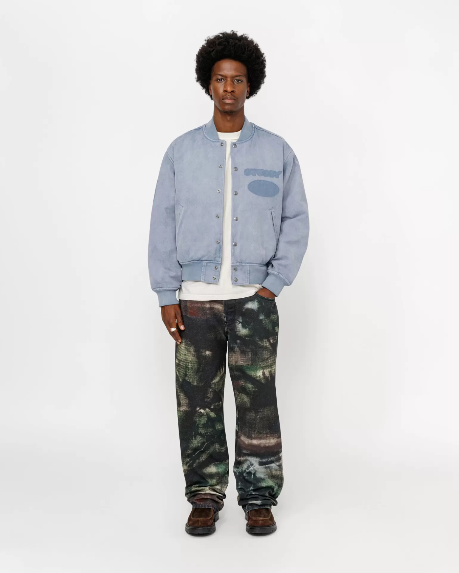 Cheap Stüssy GHOST LOGO CANVAS VARSITY JACKET Blue