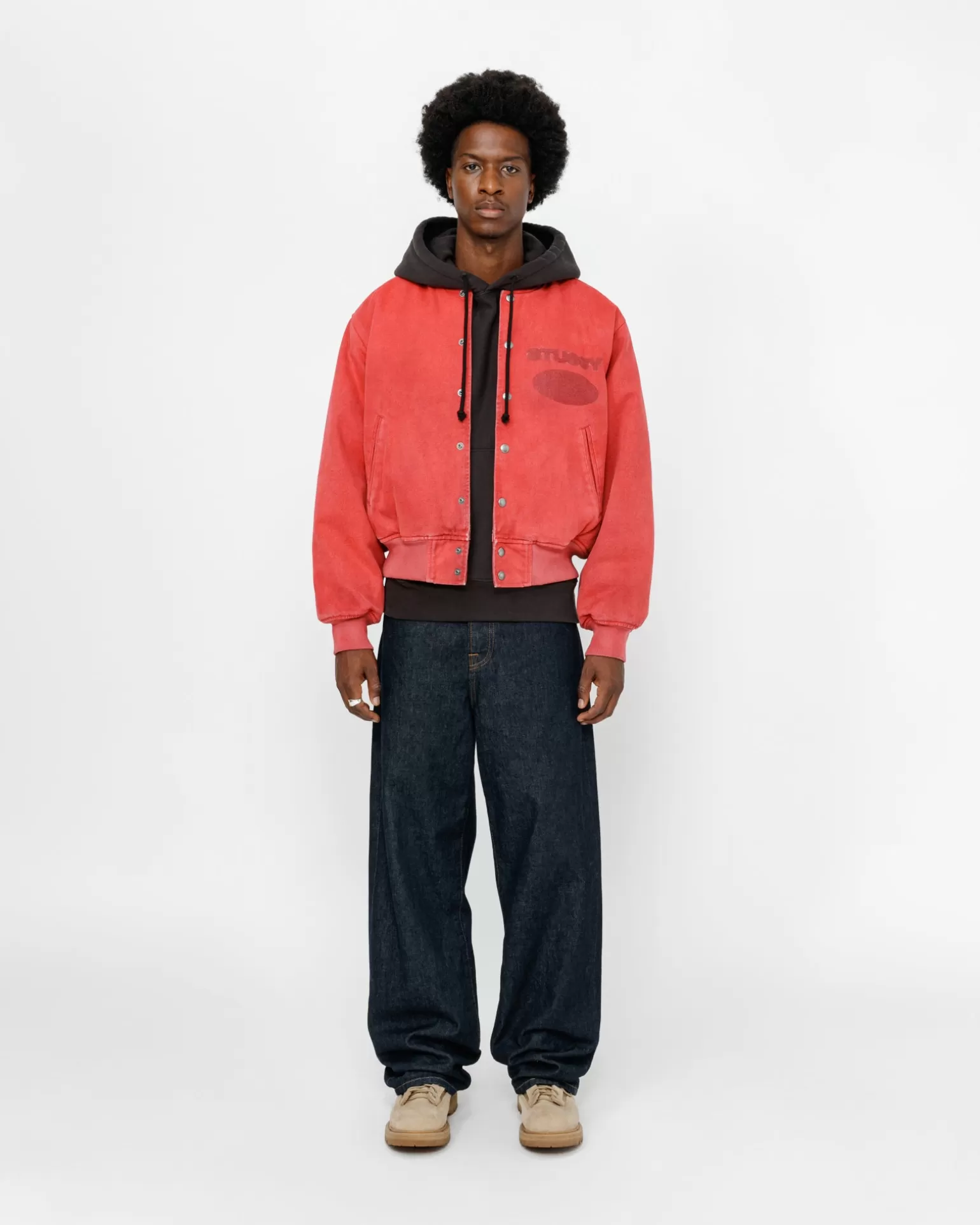 Online Stüssy GHOST LOGO CANVAS VARSITY JACKET Red