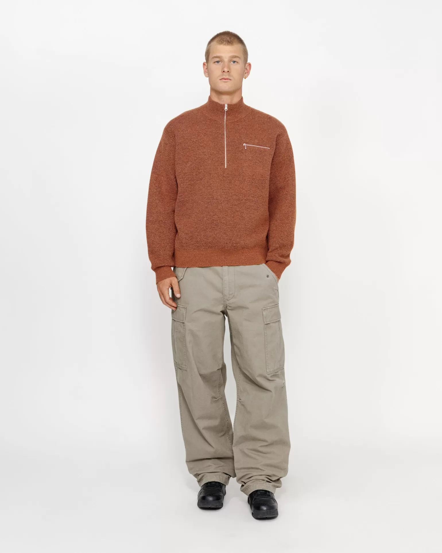 Discount Stüssy HALF ZIP MOCK NECK SWEATER Clay