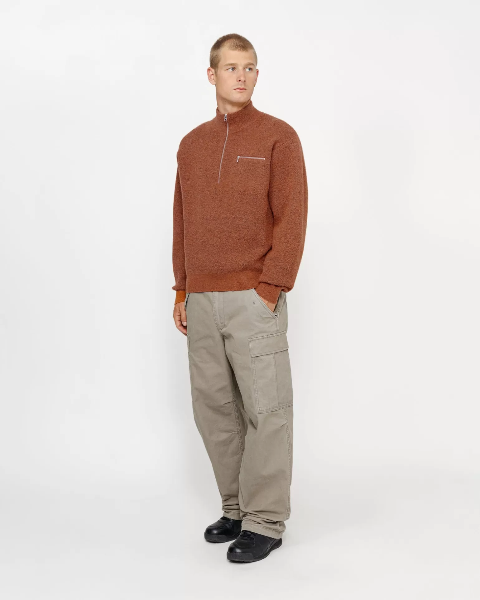 Discount Stüssy HALF ZIP MOCK NECK SWEATER Clay