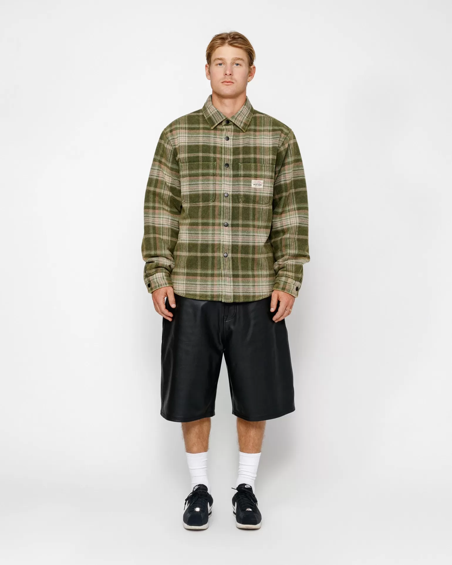 Shop Stüssy HEAVY WASHED PLAID SHIRT Green
