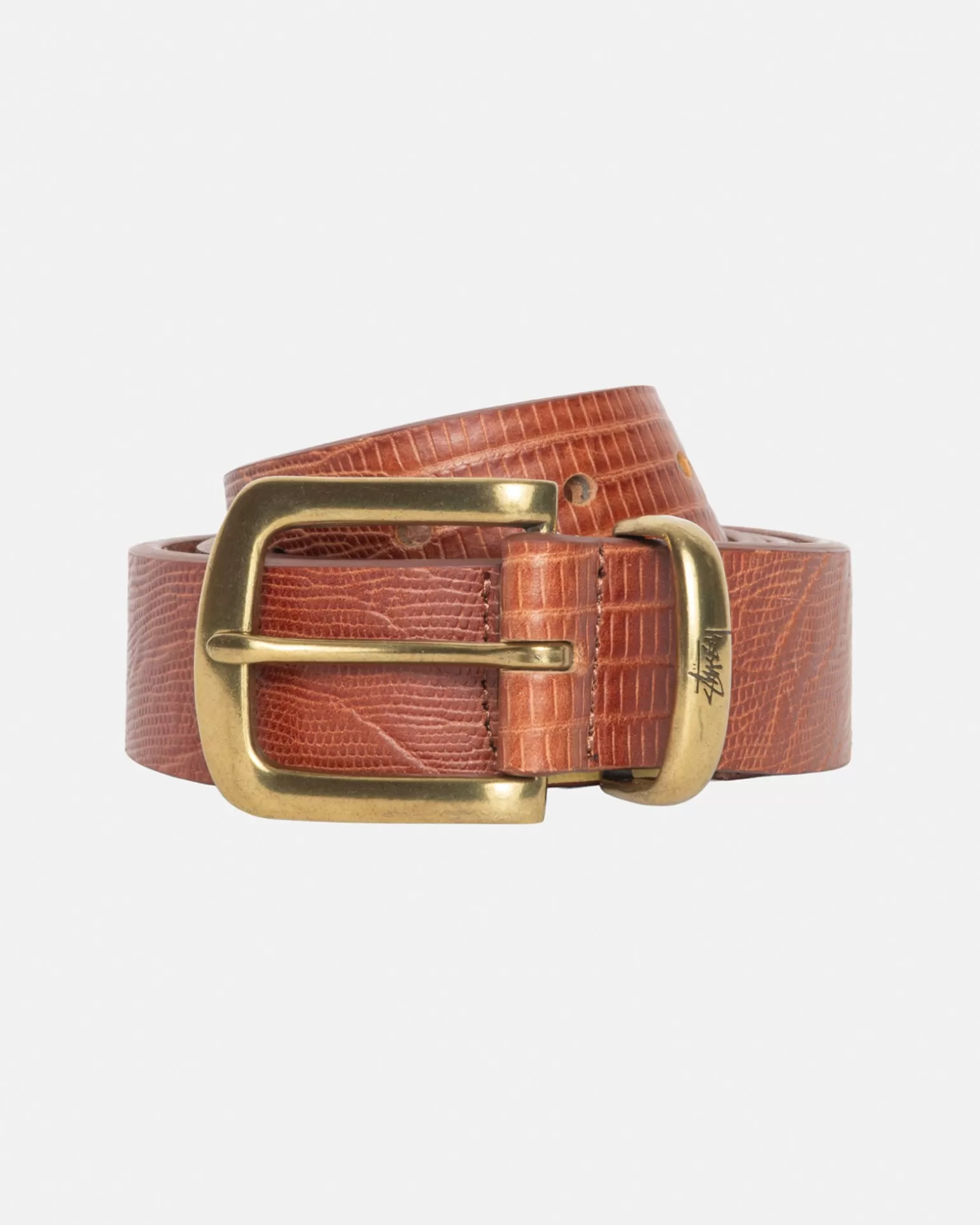 Discount Stüssy LIZARD TEXTURE UNDERLAY BELT Cognac