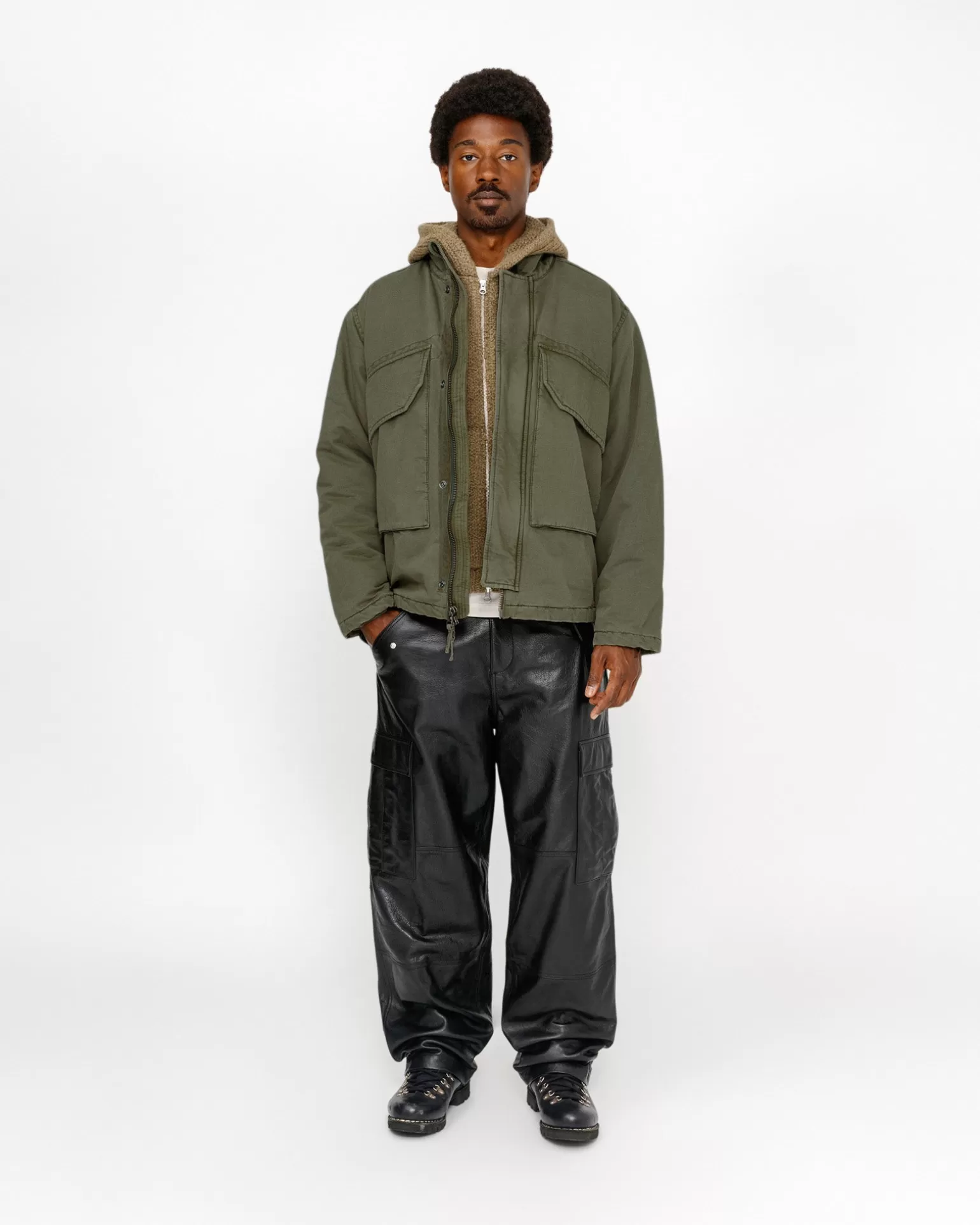 Cheap Stüssy MILITARY CARGO LEATHER PANT Black