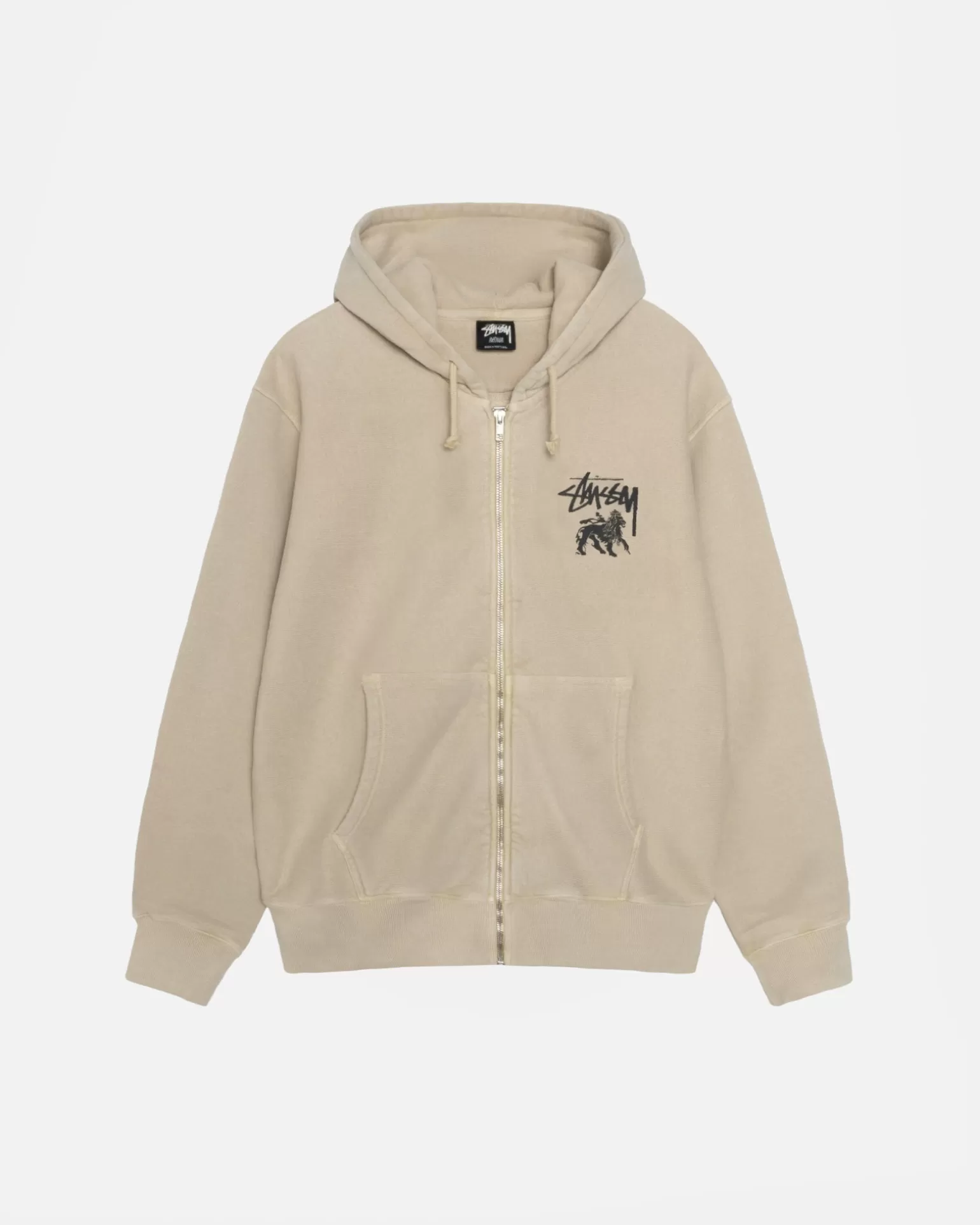 Discount Stüssy RASTA LION ZIP HOODIE PIGMENT DYED Khaki