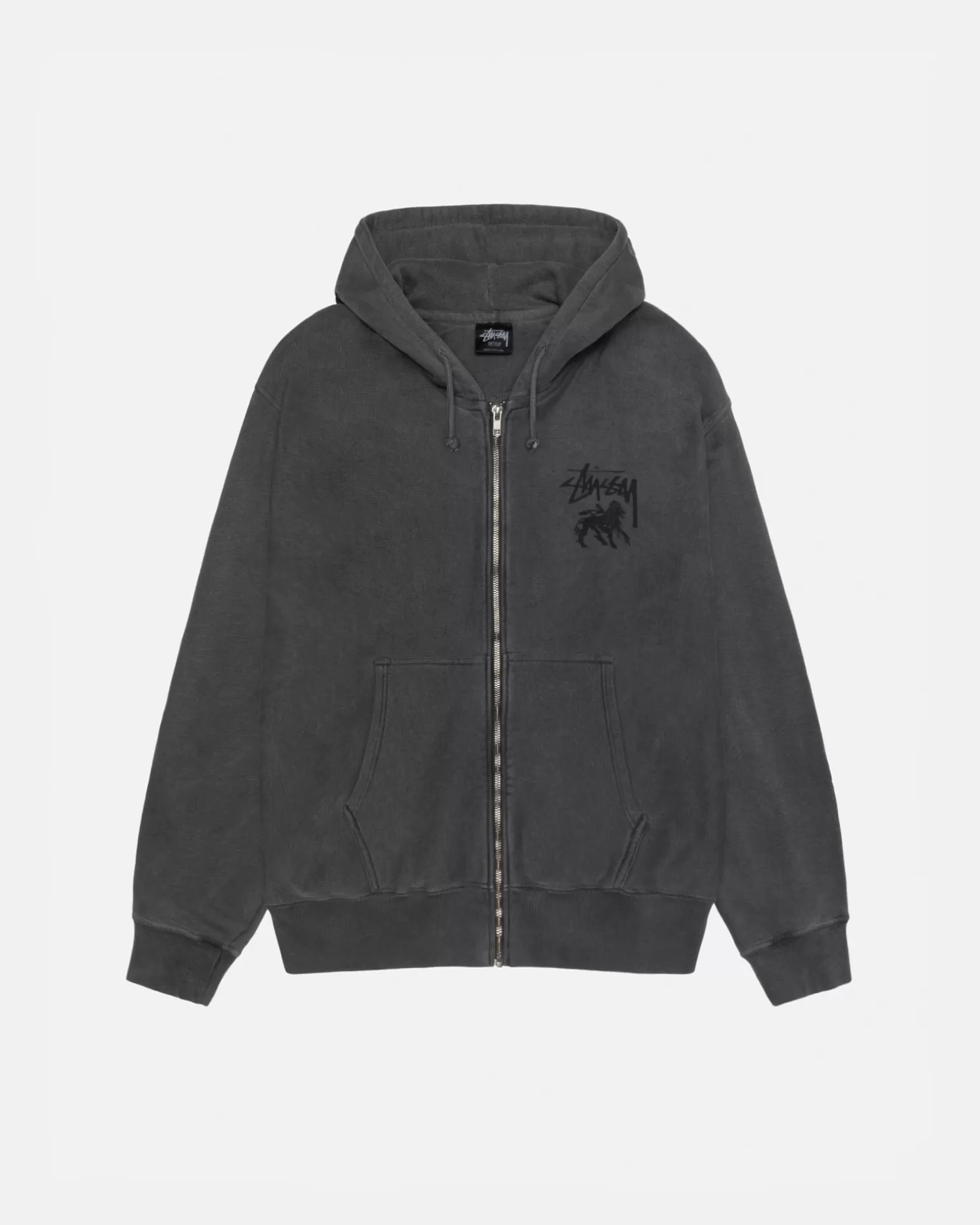 Shop Stüssy RASTA LION ZIP HOODIE PIGMENT DYED Black
