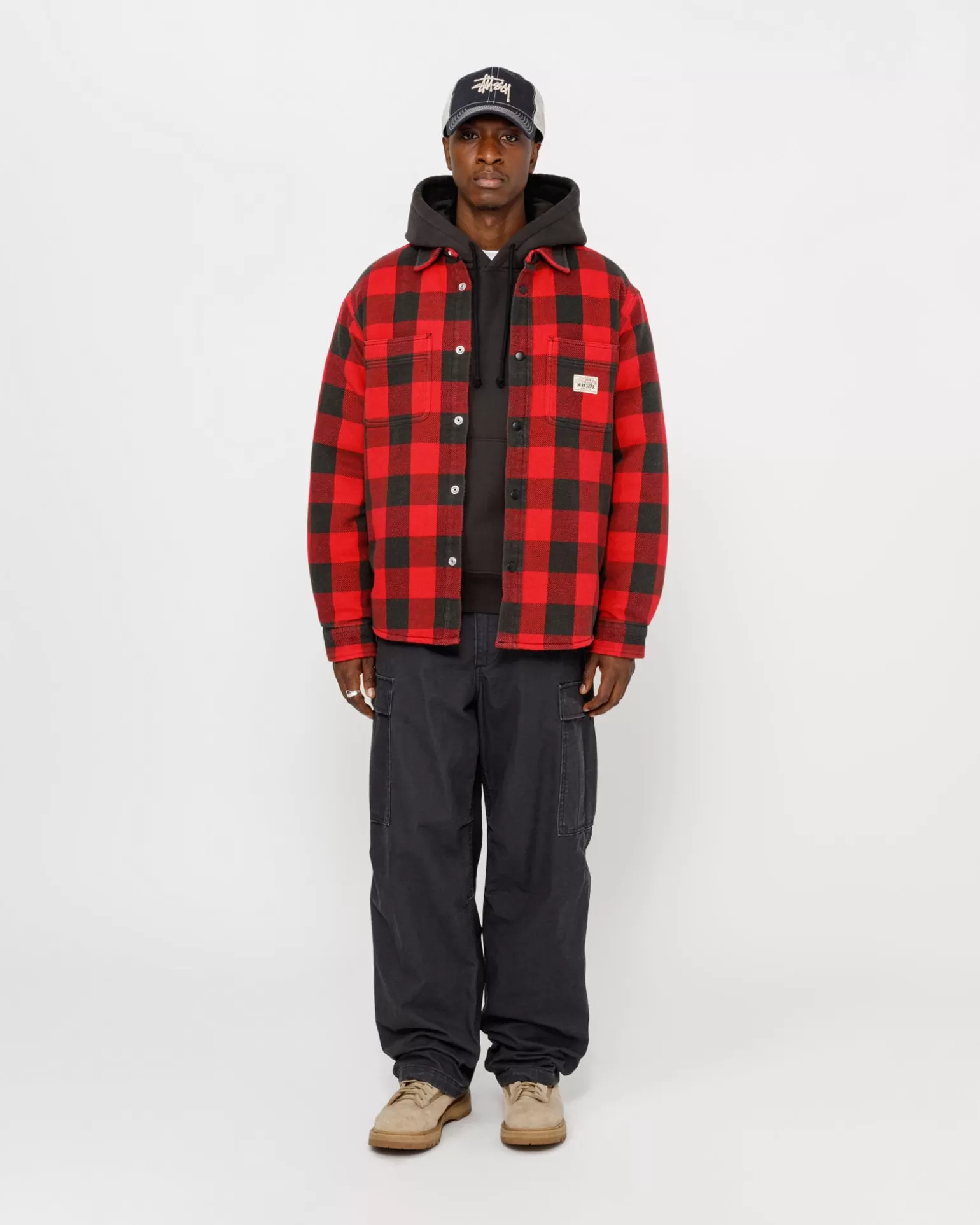 Sale Stüssy SHERPA LINED BUFFALO PLAID SHIRT Red