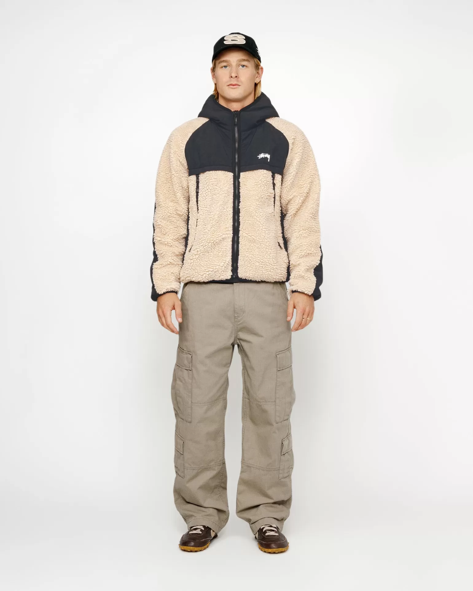 Hot Stüssy SHERPA PANELED HOODED JACKET Beige