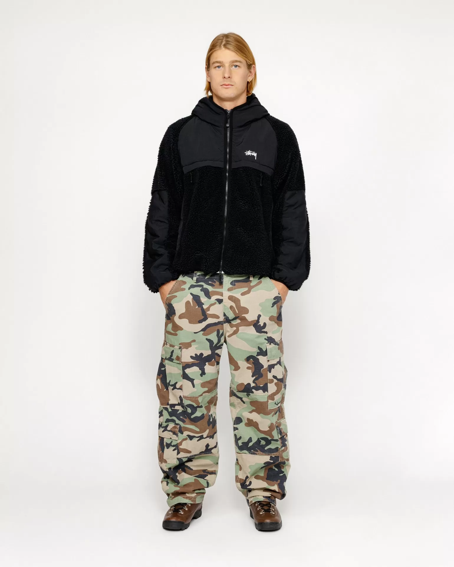 Cheap Stüssy SHERPA PANELED HOODED JACKET Black