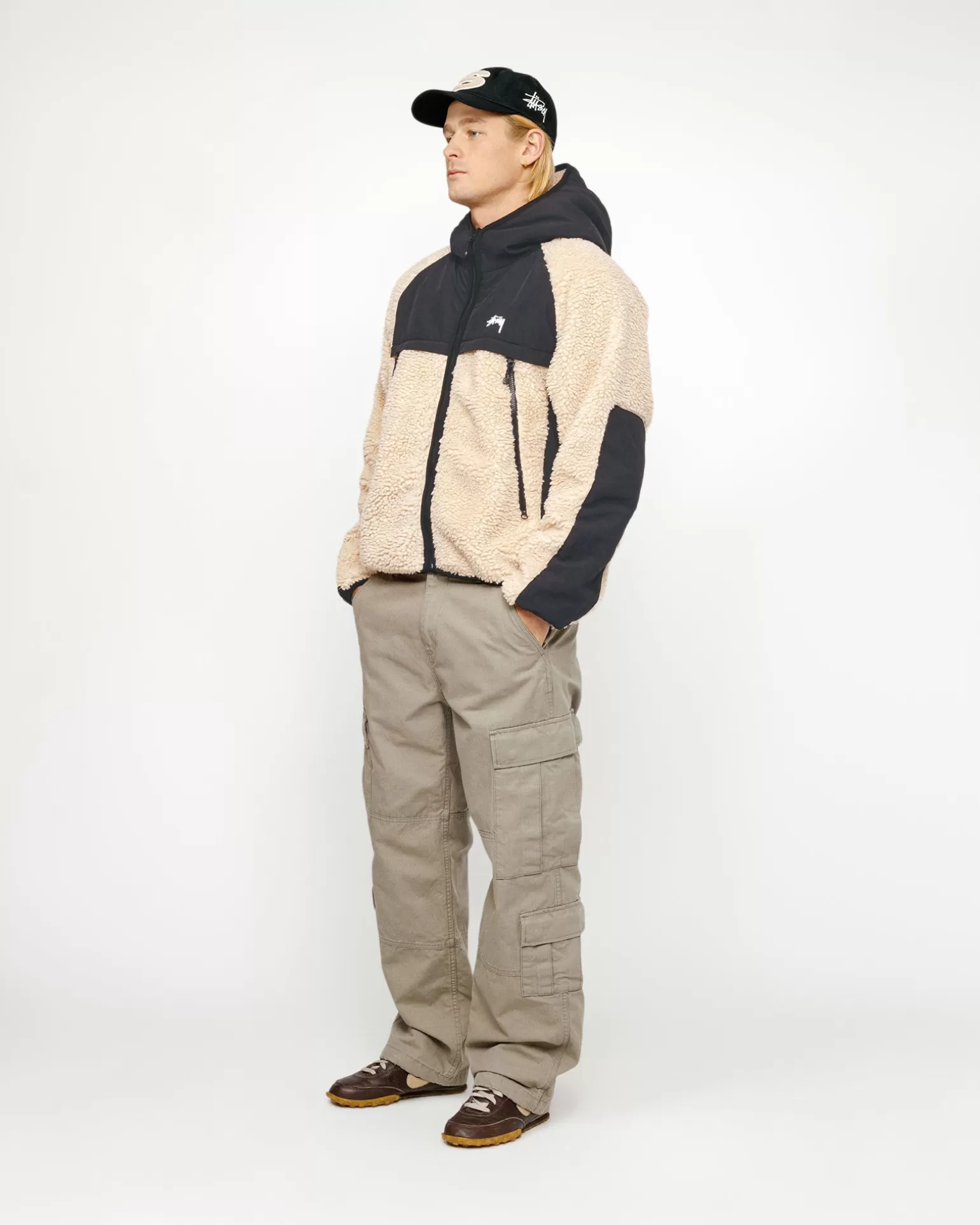 Hot Stüssy SHERPA PANELED HOODED JACKET Beige