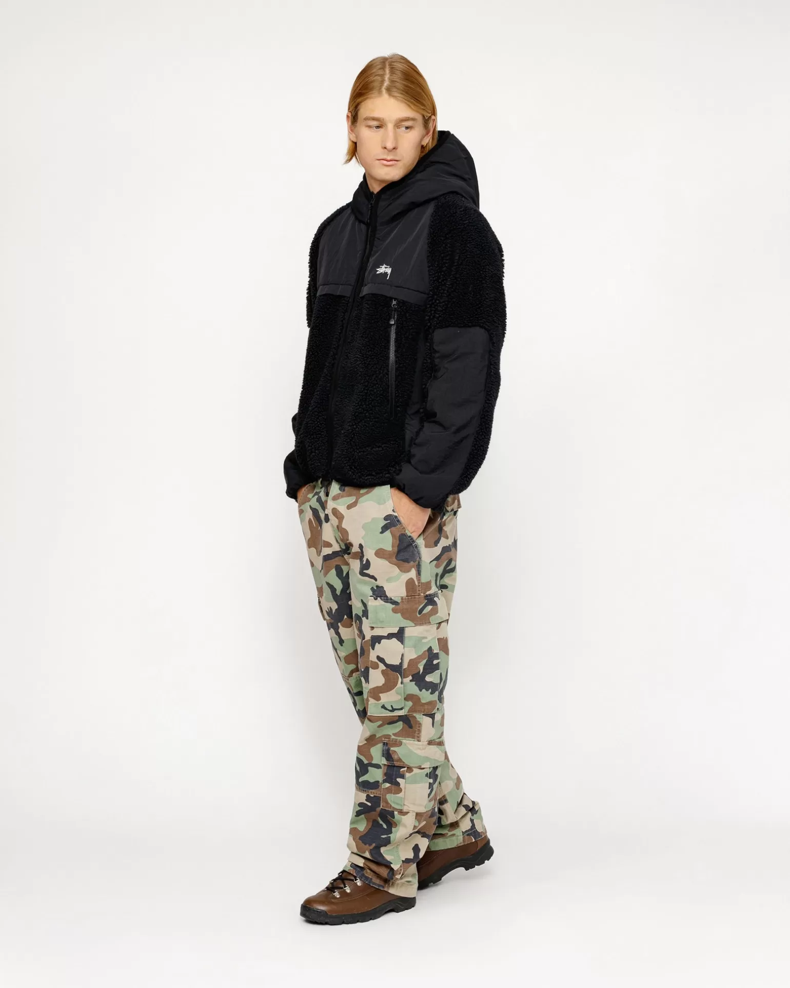 Cheap Stüssy SHERPA PANELED HOODED JACKET Black
