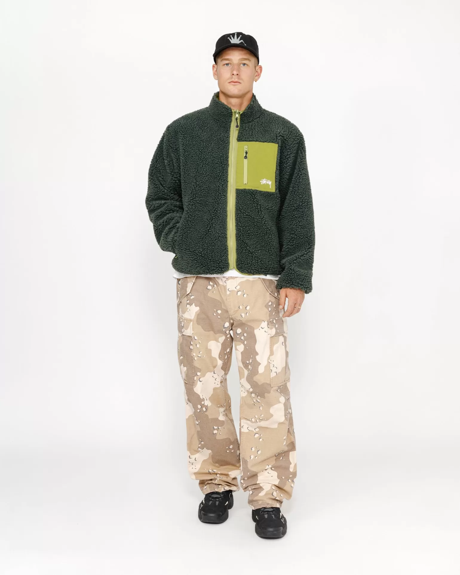 Online Stüssy SHERPA REVERSIBLE JACKET Dark Green