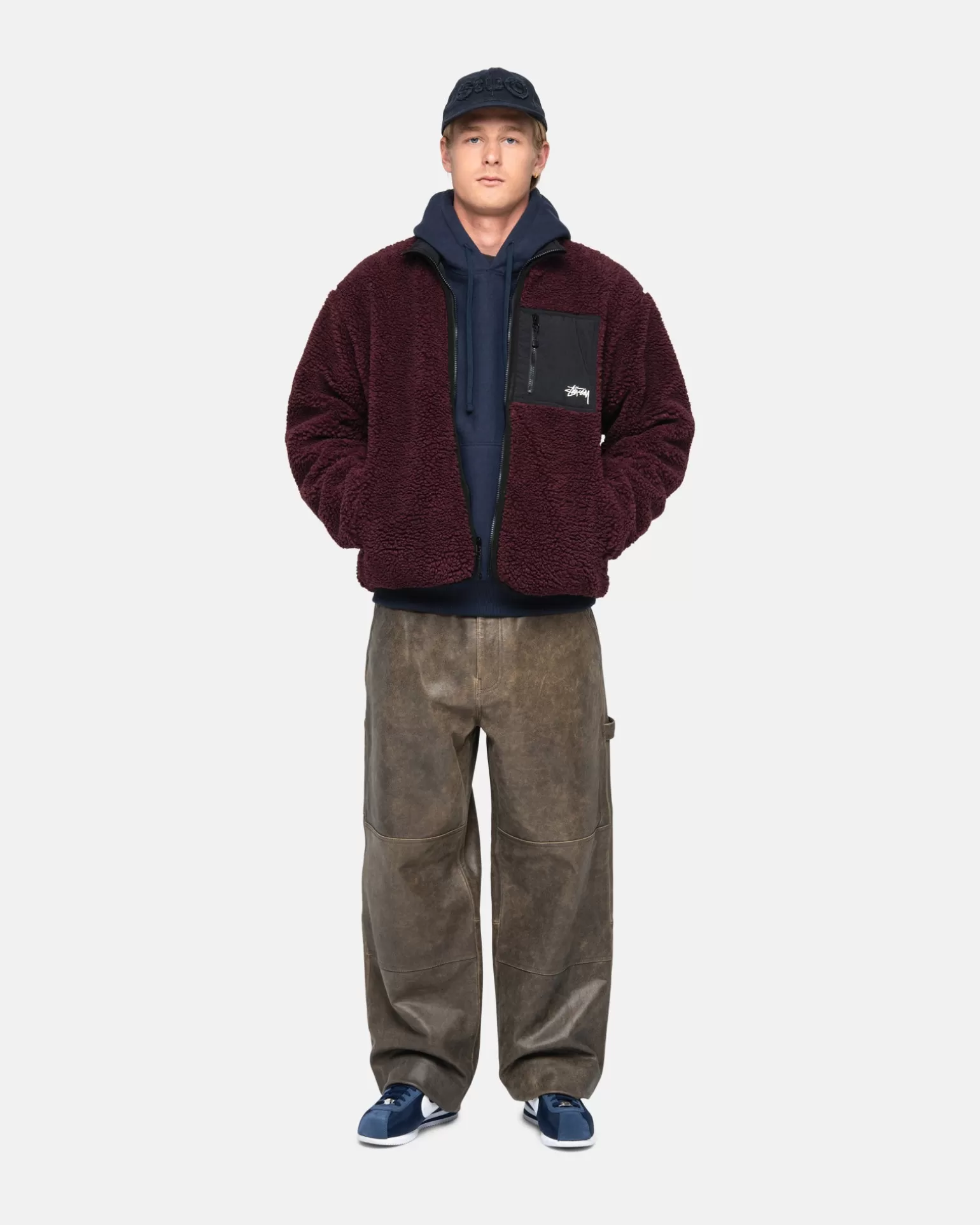 Best Sale Stüssy SHERPA REVERSIBLE JACKET Burgundy