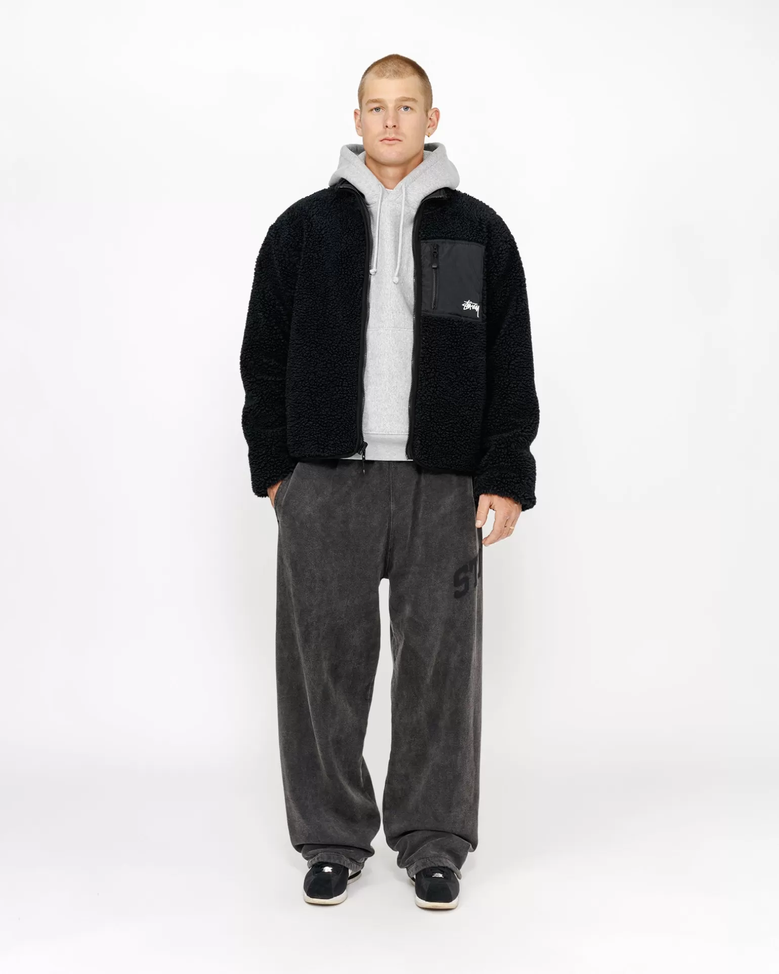 Discount Stüssy SHERPA REVERSIBLE JACKET Black