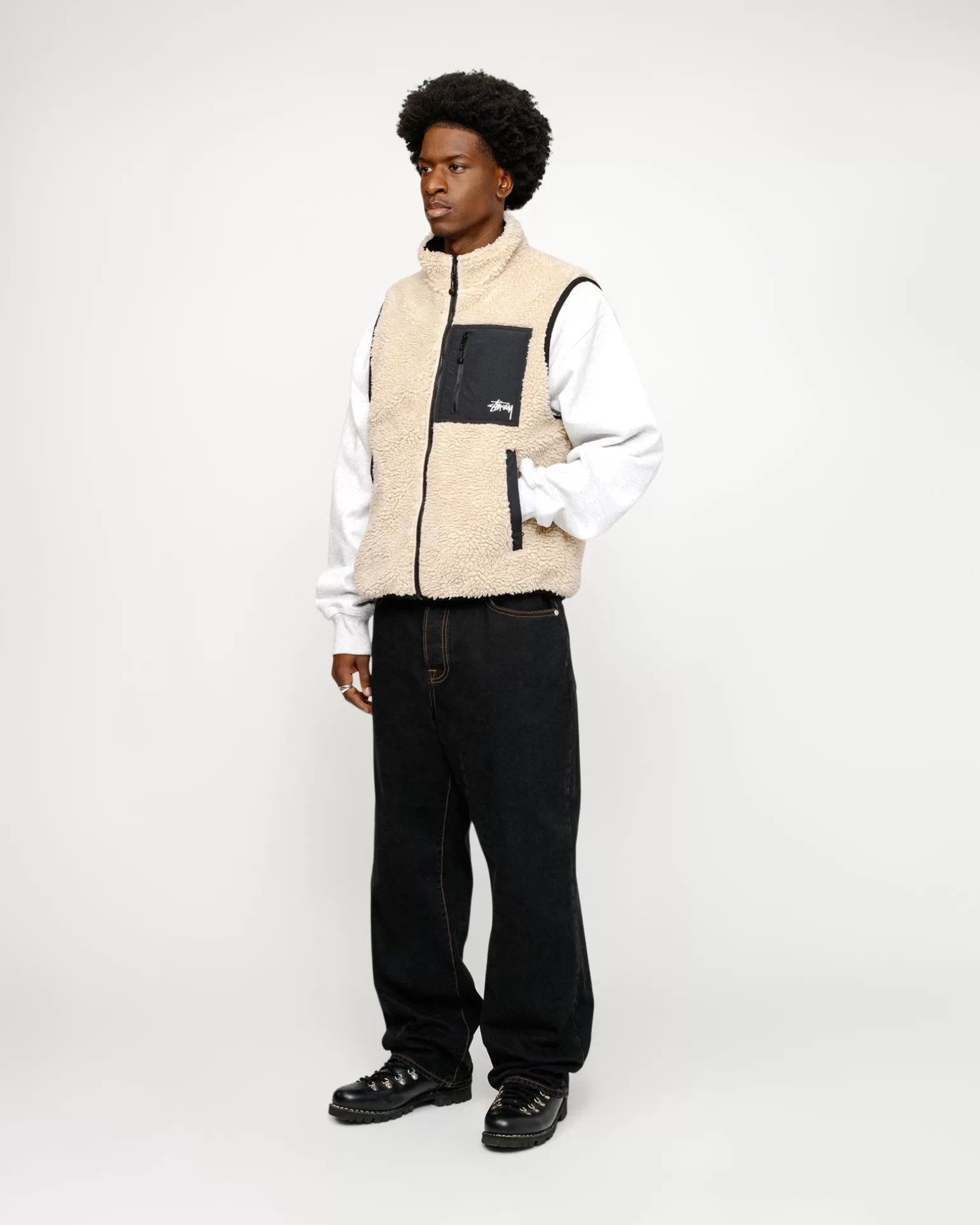 Discount Stüssy SHERPA REVERSIBLE VEST Beige