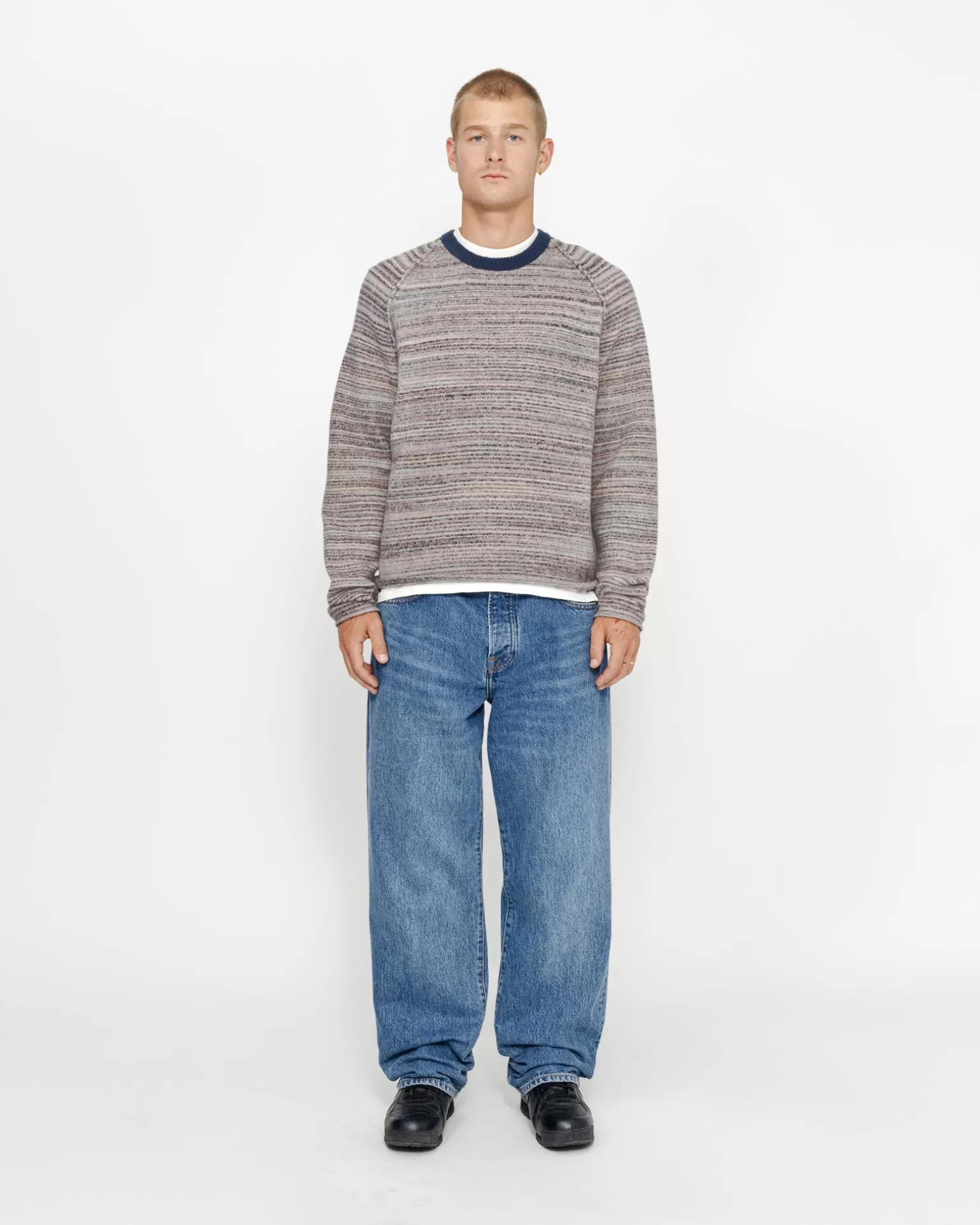Best Stüssy TEXTURED KNIT CONTRAST COLLAR CREW Grey Multi