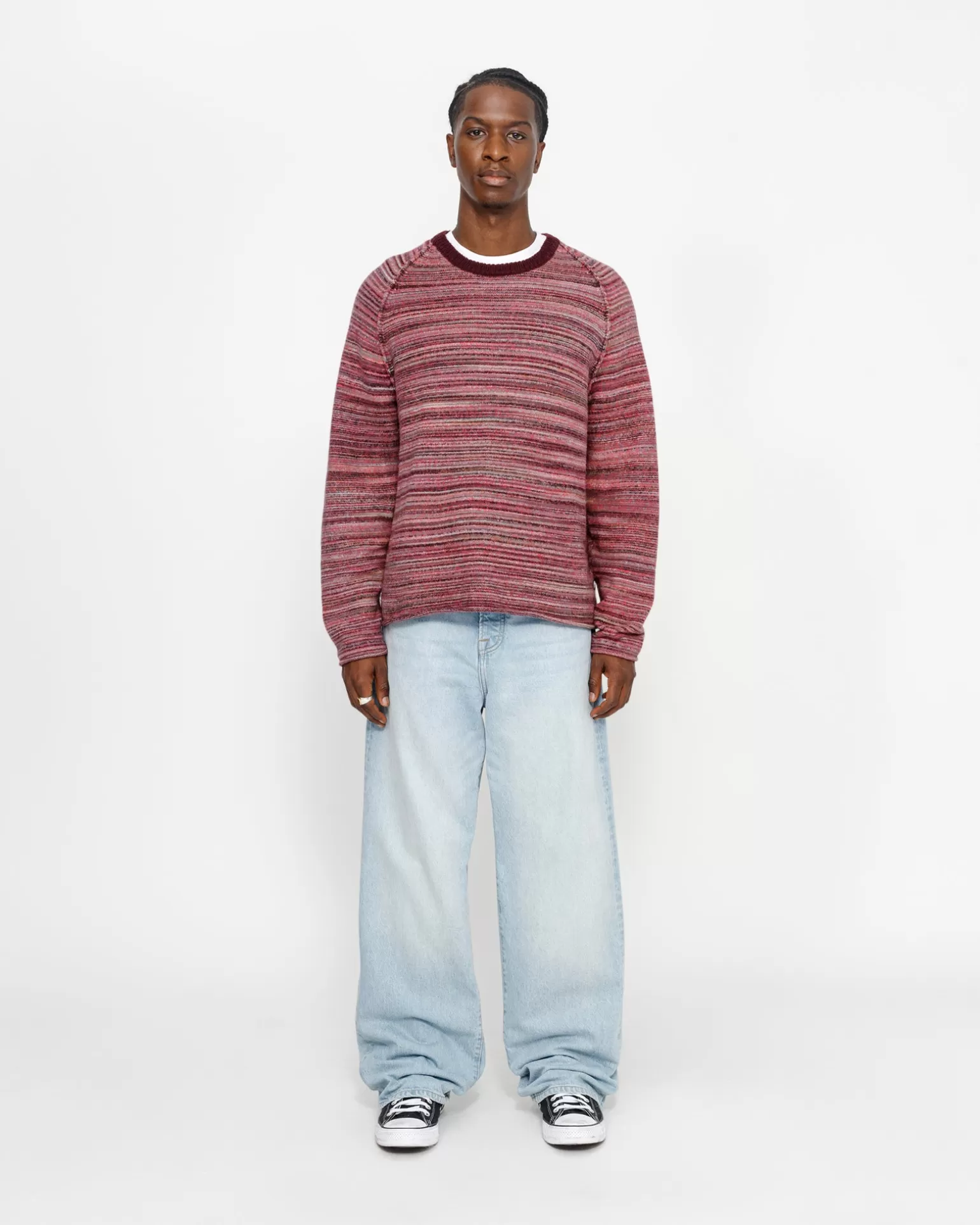 Fashion Stüssy TEXTURED KNIT CONTRAST COLLAR CREW Red Multi