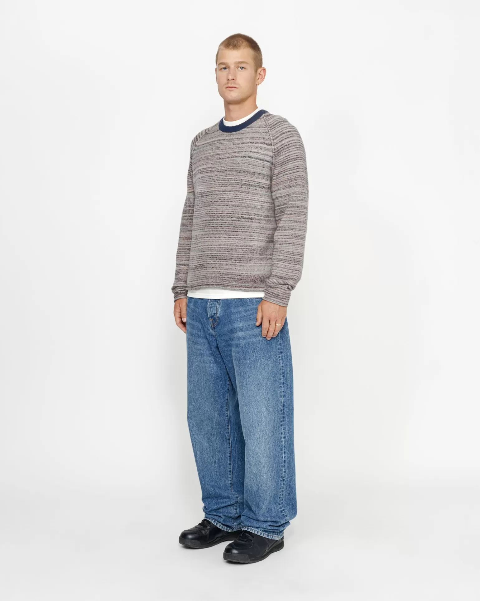 Best Stüssy TEXTURED KNIT CONTRAST COLLAR CREW Grey Multi