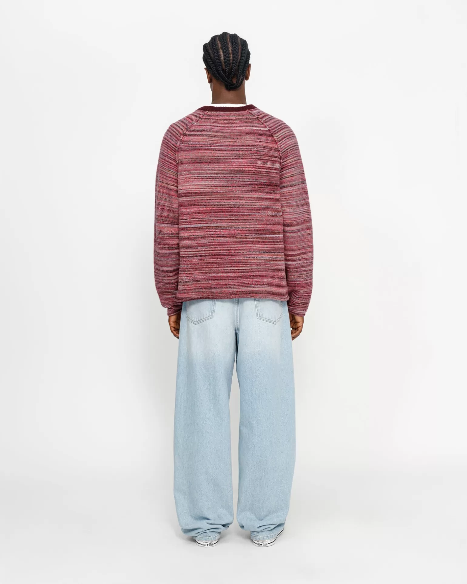 Fashion Stüssy TEXTURED KNIT CONTRAST COLLAR CREW Red Multi