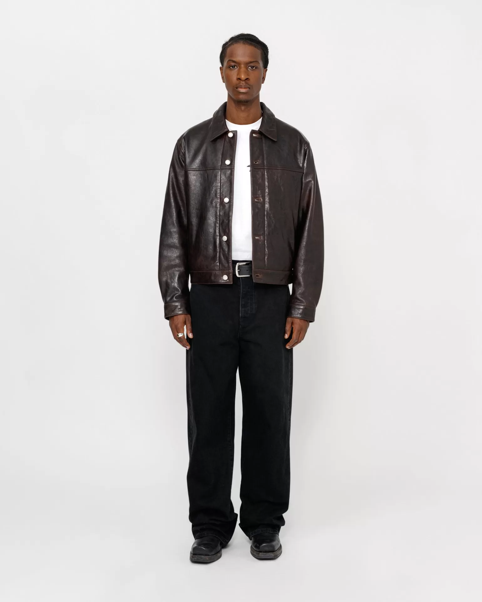 Flash Sale Stüssy TRUCKER JACKET LEATHER Dark Brown