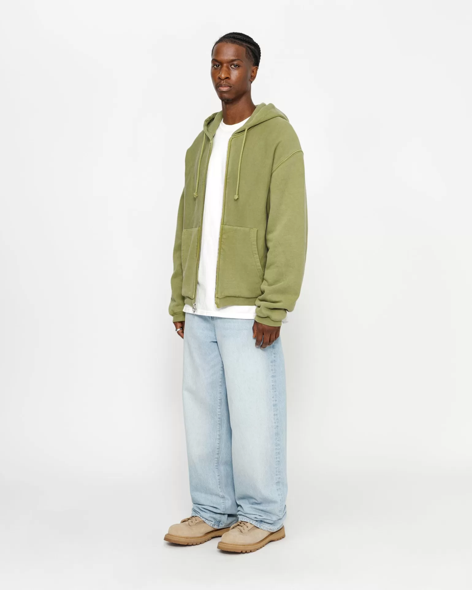 Sale Stüssy WAFFLE LINED ZIP HOODIE Green