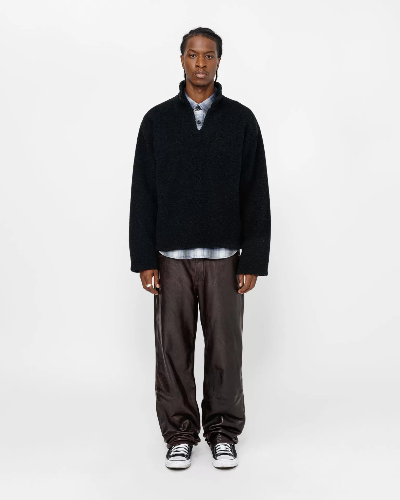 Outlet Stüssy WOOL BLEND SHERPA PULLOVER Black