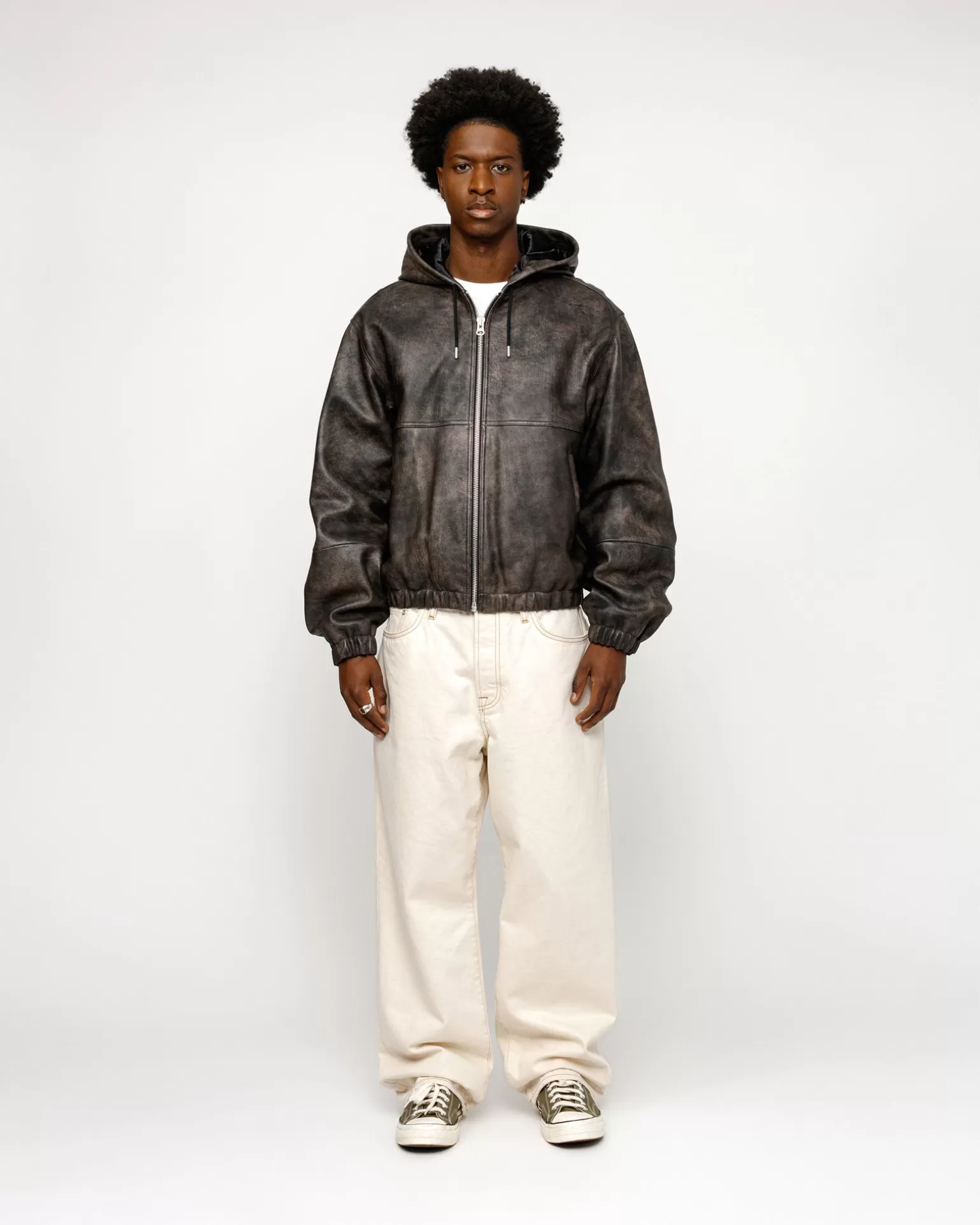 Hot Stüssy WORK JACKET STONEWASH LEATHER Black Leather